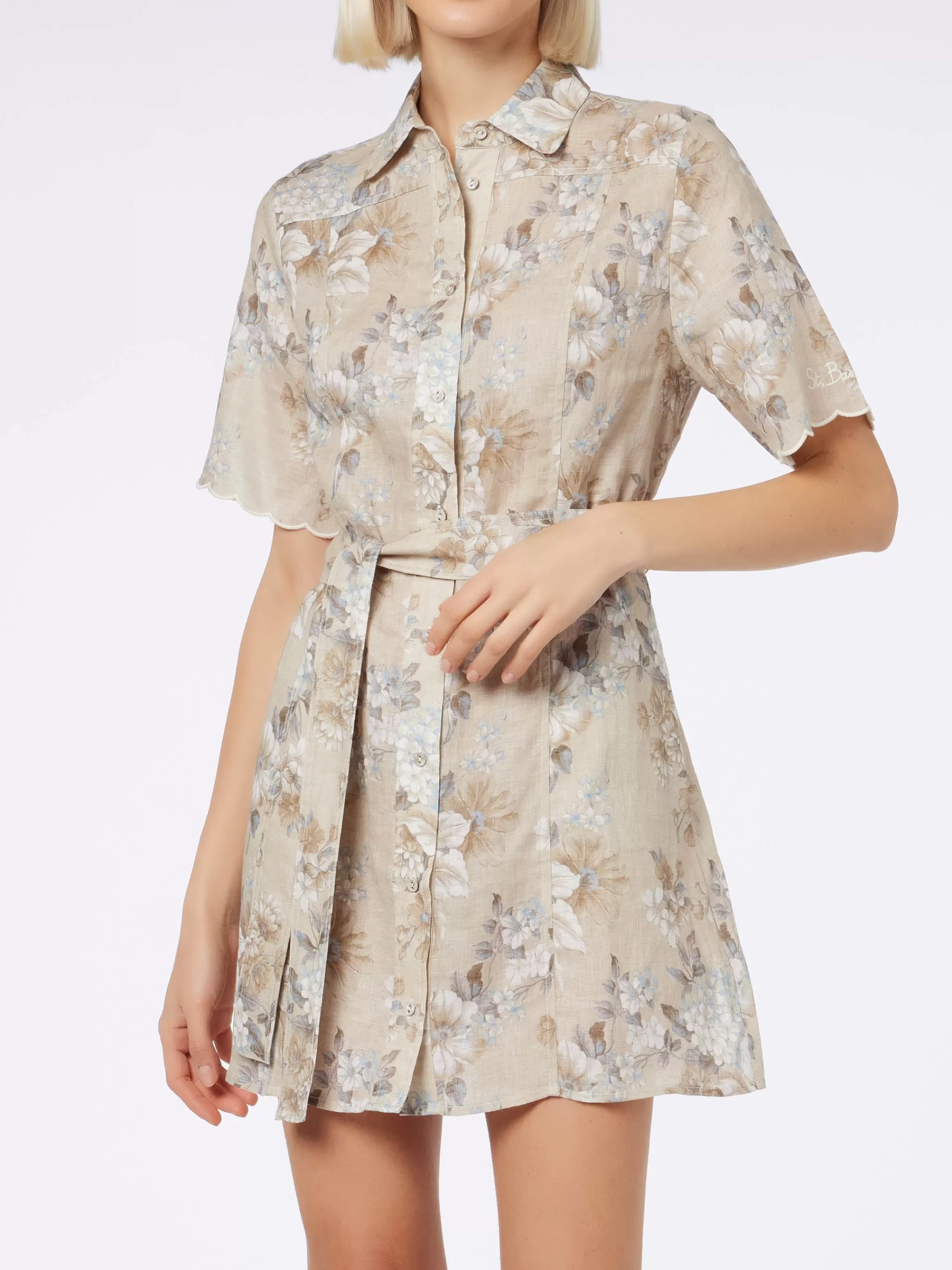 MC2 Saint Barth Woman flower linen dress Hermione Outlet