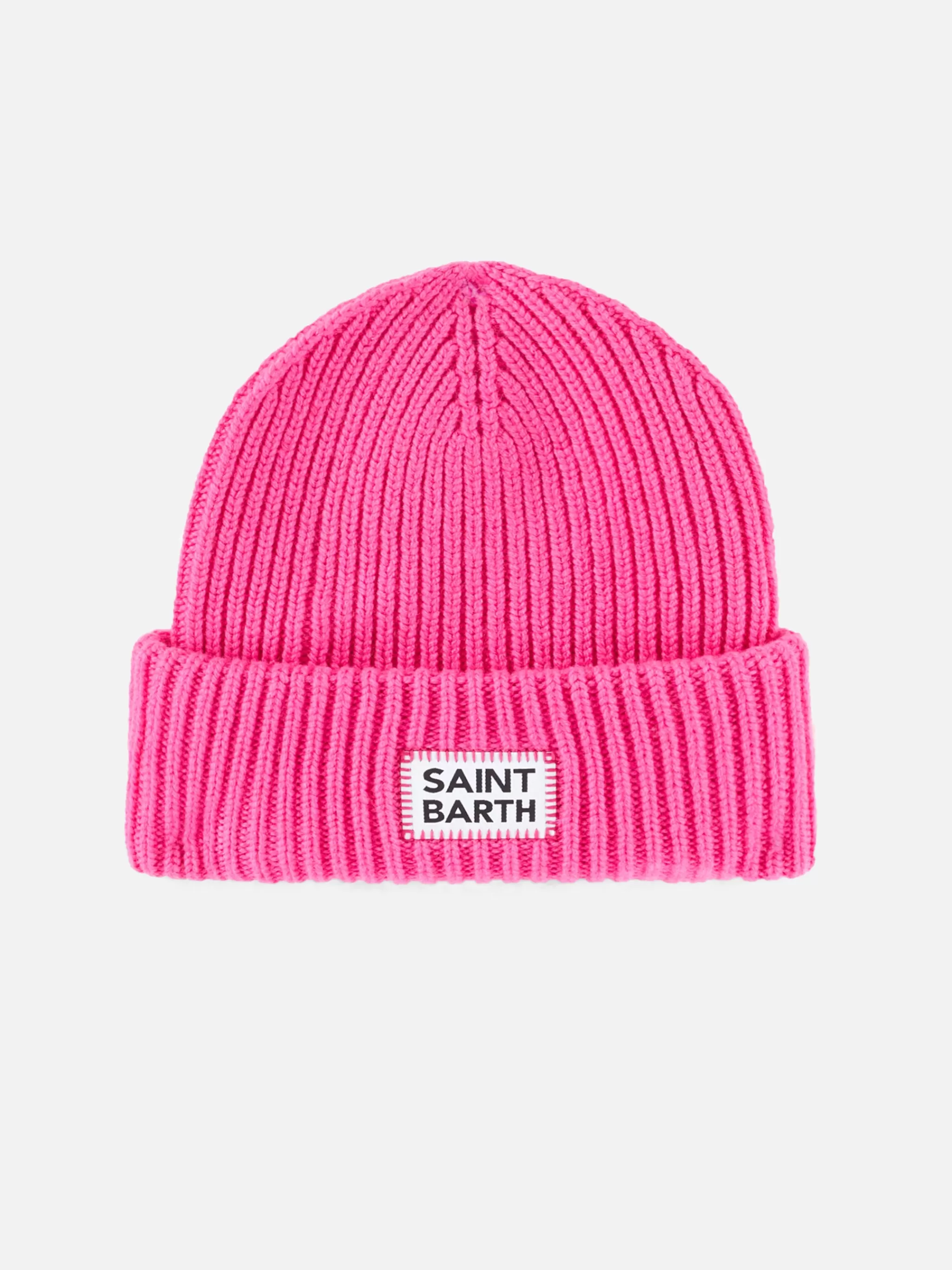 MC2 Saint Barth Woman fluo pink ribbed beanie with Saint Barth label Outlet