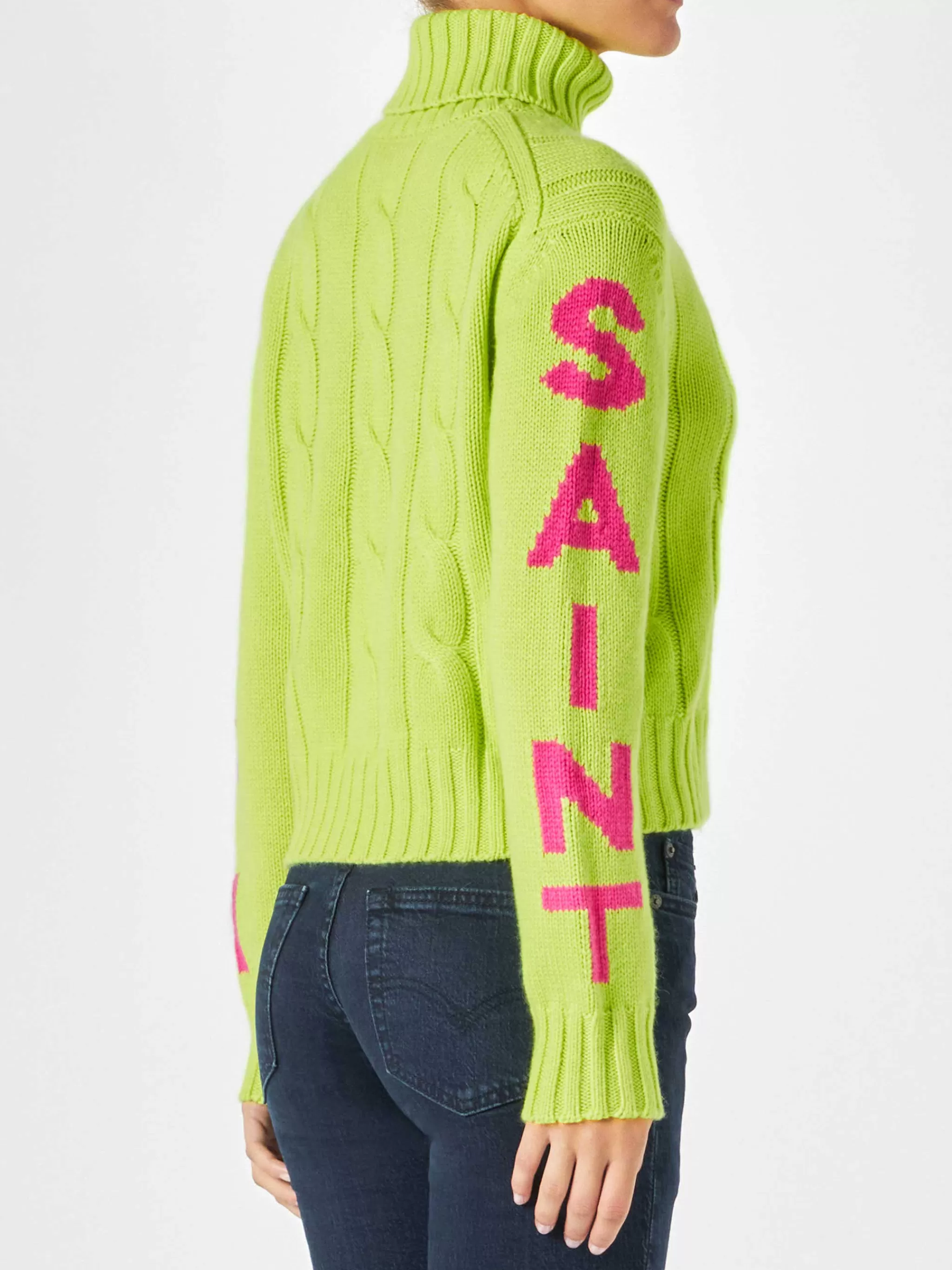 MC2 Saint Barth Woman fluo yellow turtleneck braided sweater Flash Sale