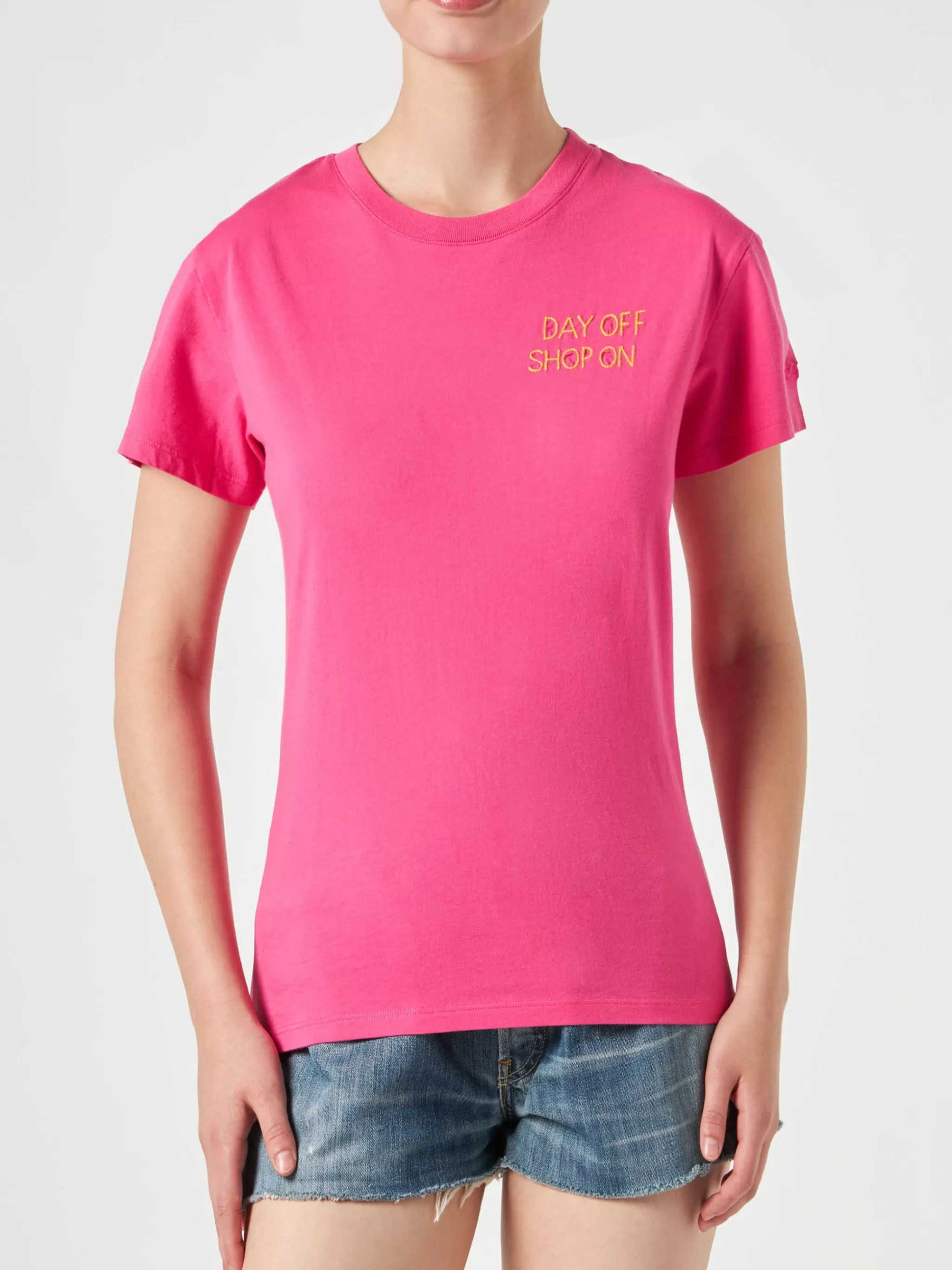 MC2 Saint Barth Woman fucsia cotton t-shirt with embroidery Clearance