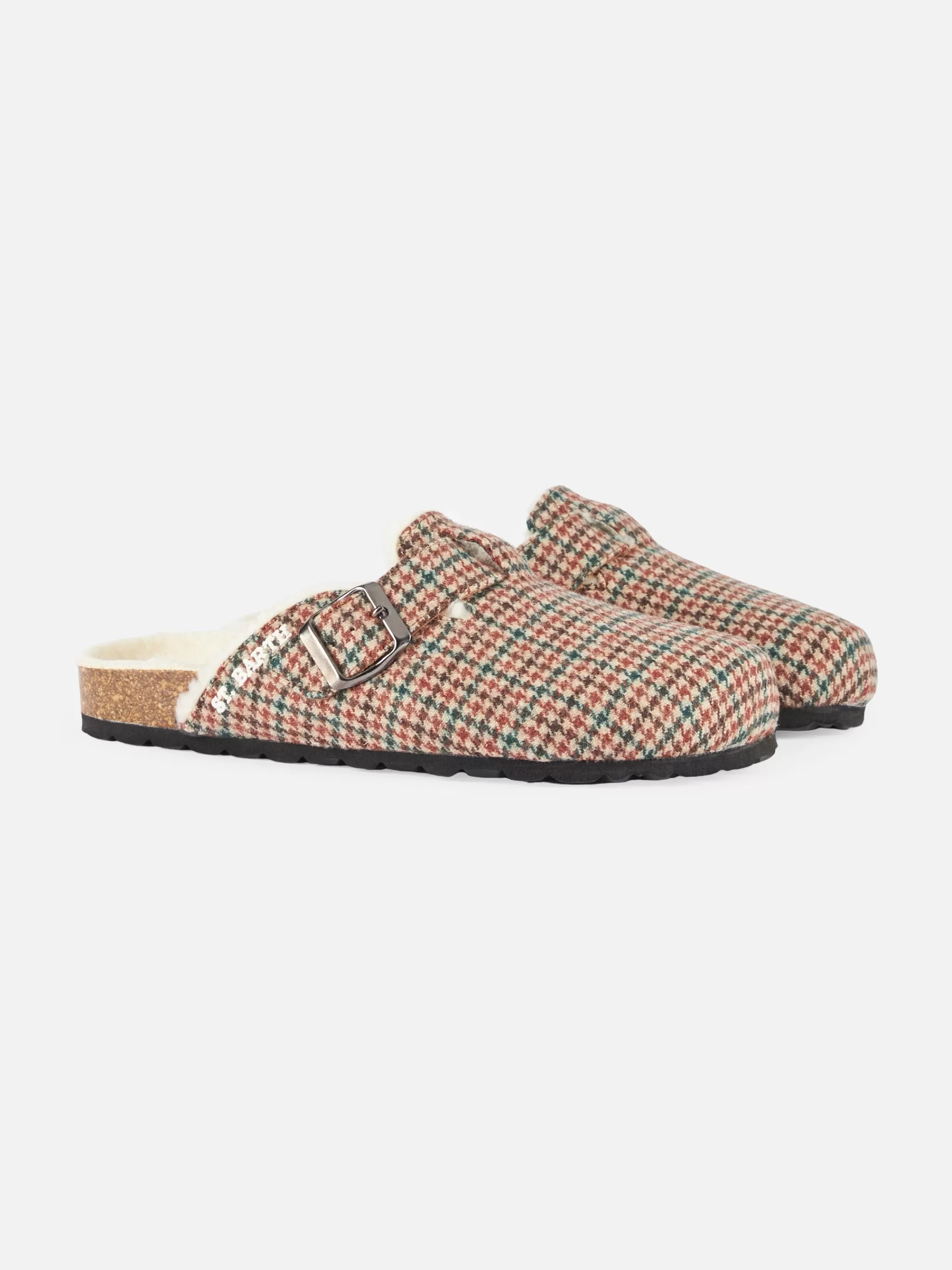 MC2 Saint Barth Woman furry sandal clogs with pied de poule print Online