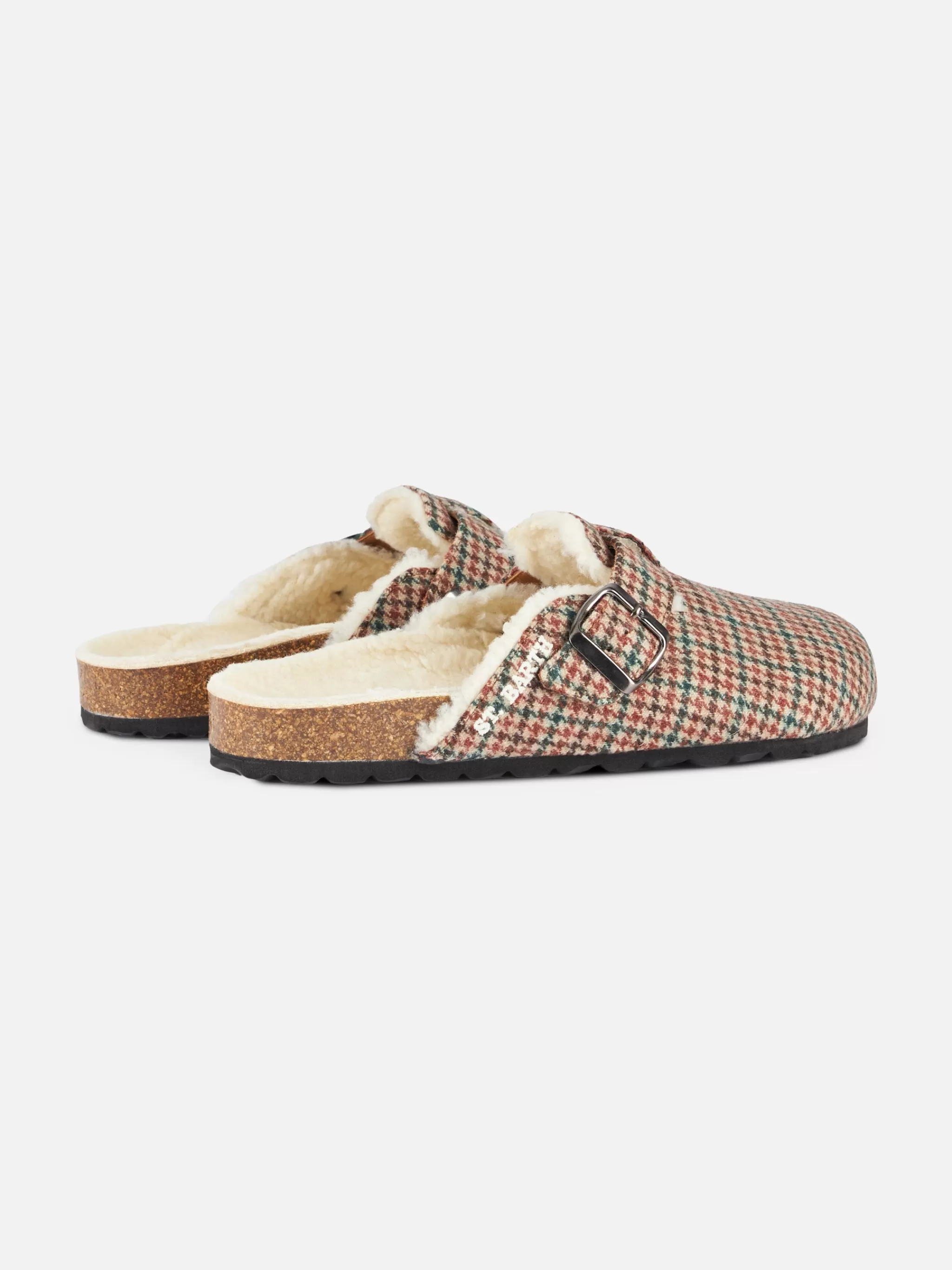 MC2 Saint Barth Woman furry sandal clogs with pied de poule print Online