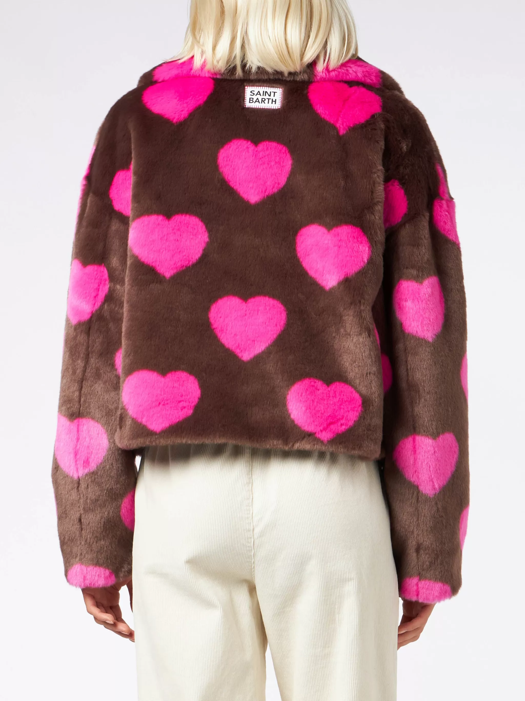 MC2 Saint Barth Woman furry short jacket with heart print Store