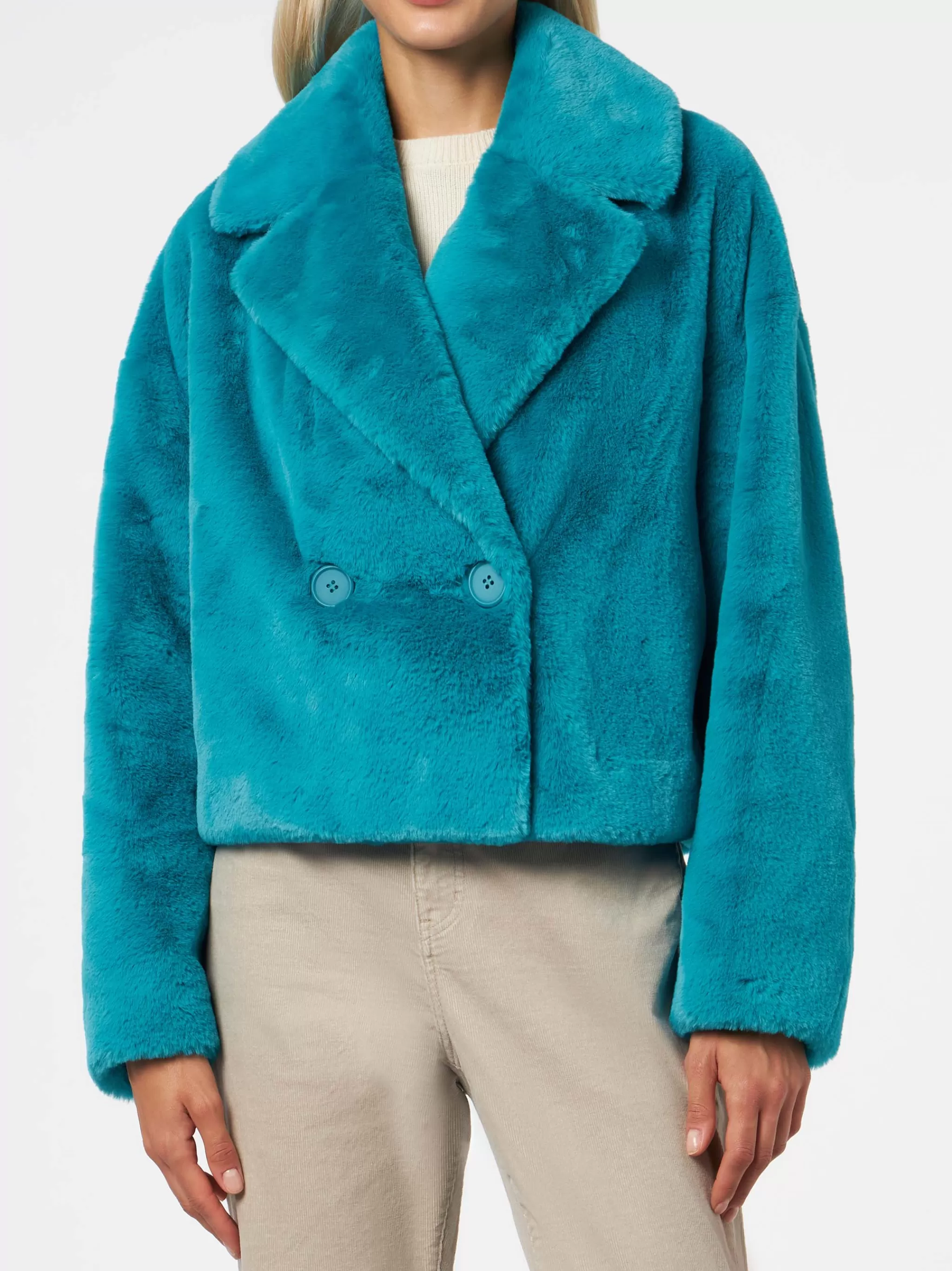 MC2 Saint Barth Woman furry short teal jacket Shop