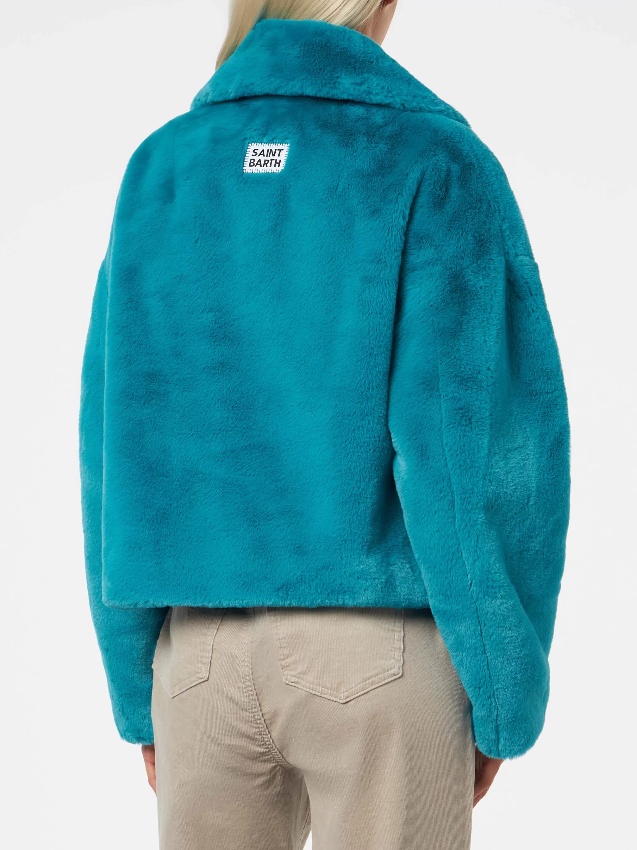 MC2 Saint Barth Woman furry short teal jacket Shop