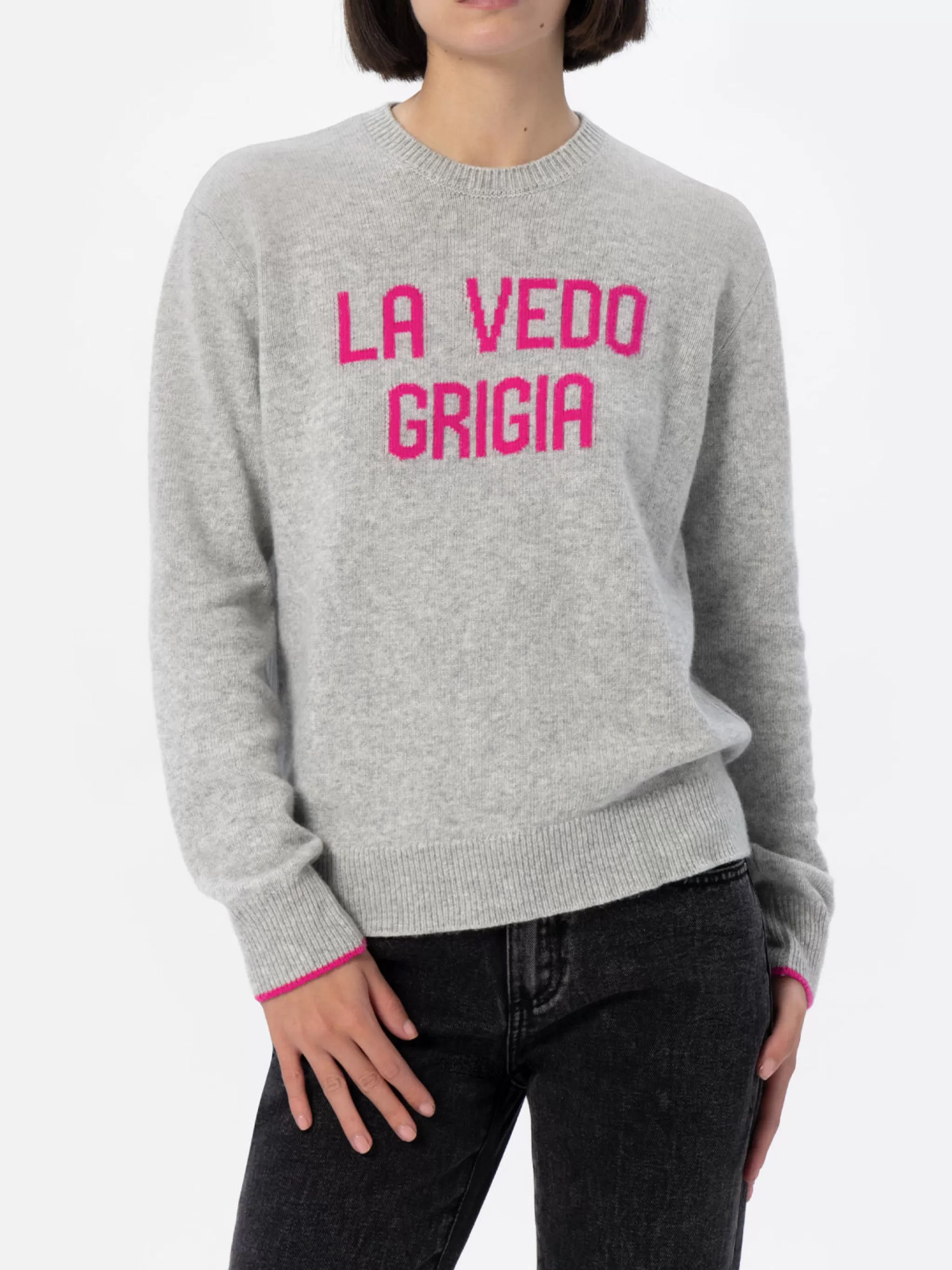 MC2 Saint Barth Woman grey sweater New Queen with La vedo grigia print Discount
