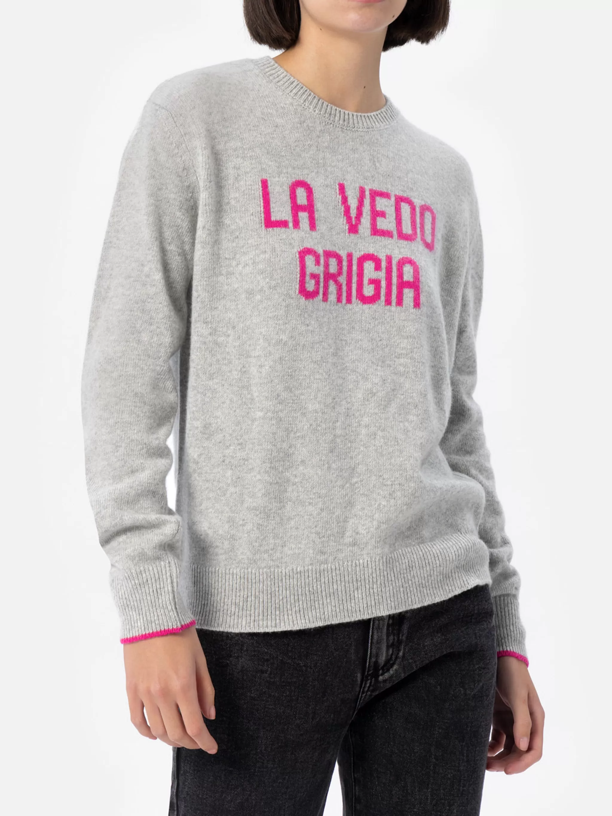 MC2 Saint Barth Woman grey sweater New Queen with La vedo grigia print Discount
