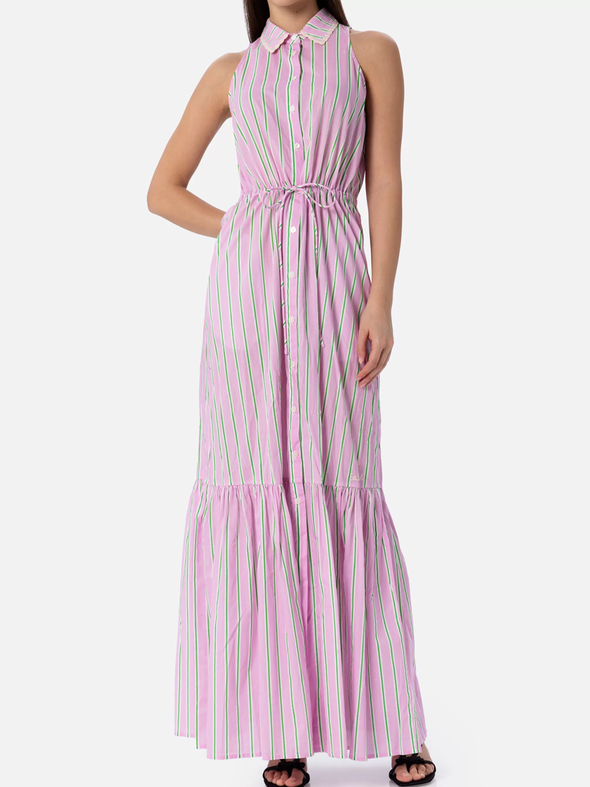 MC2 Saint Barth Woman halterneck dress with striped print Sale