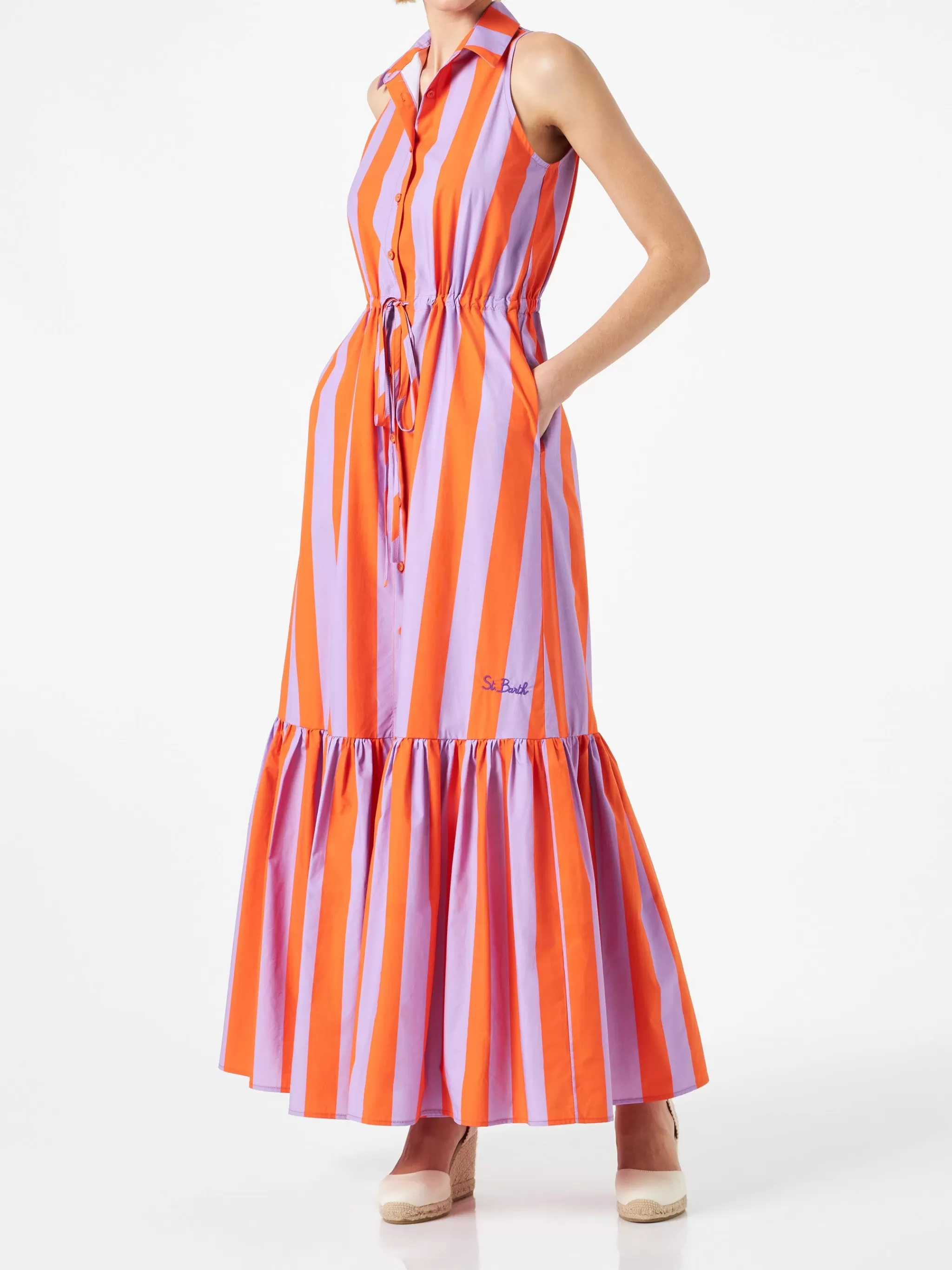 MC2 Saint Barth Woman halterneck dress with striped print Flash Sale