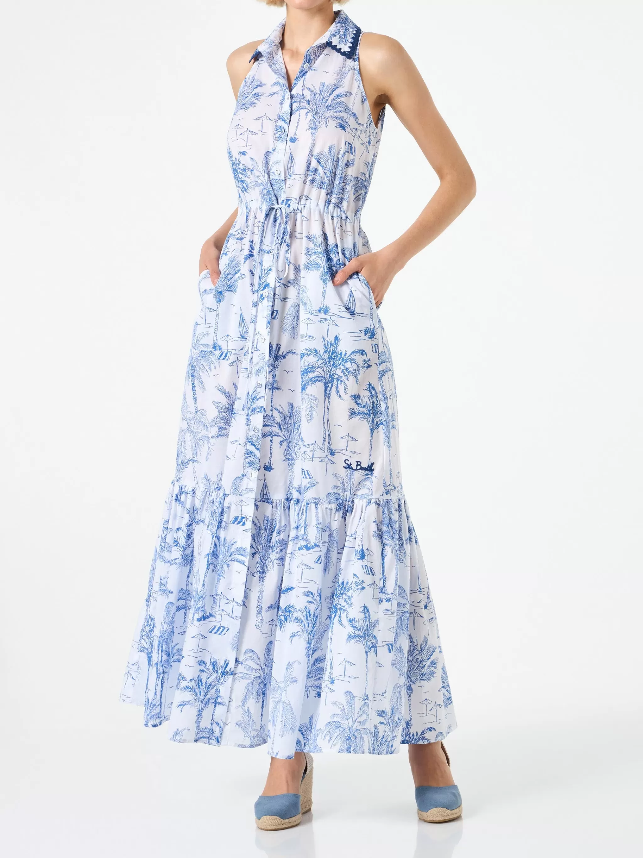 MC2 Saint Barth Woman halterneck dress with toile de jouy print Flash Sale