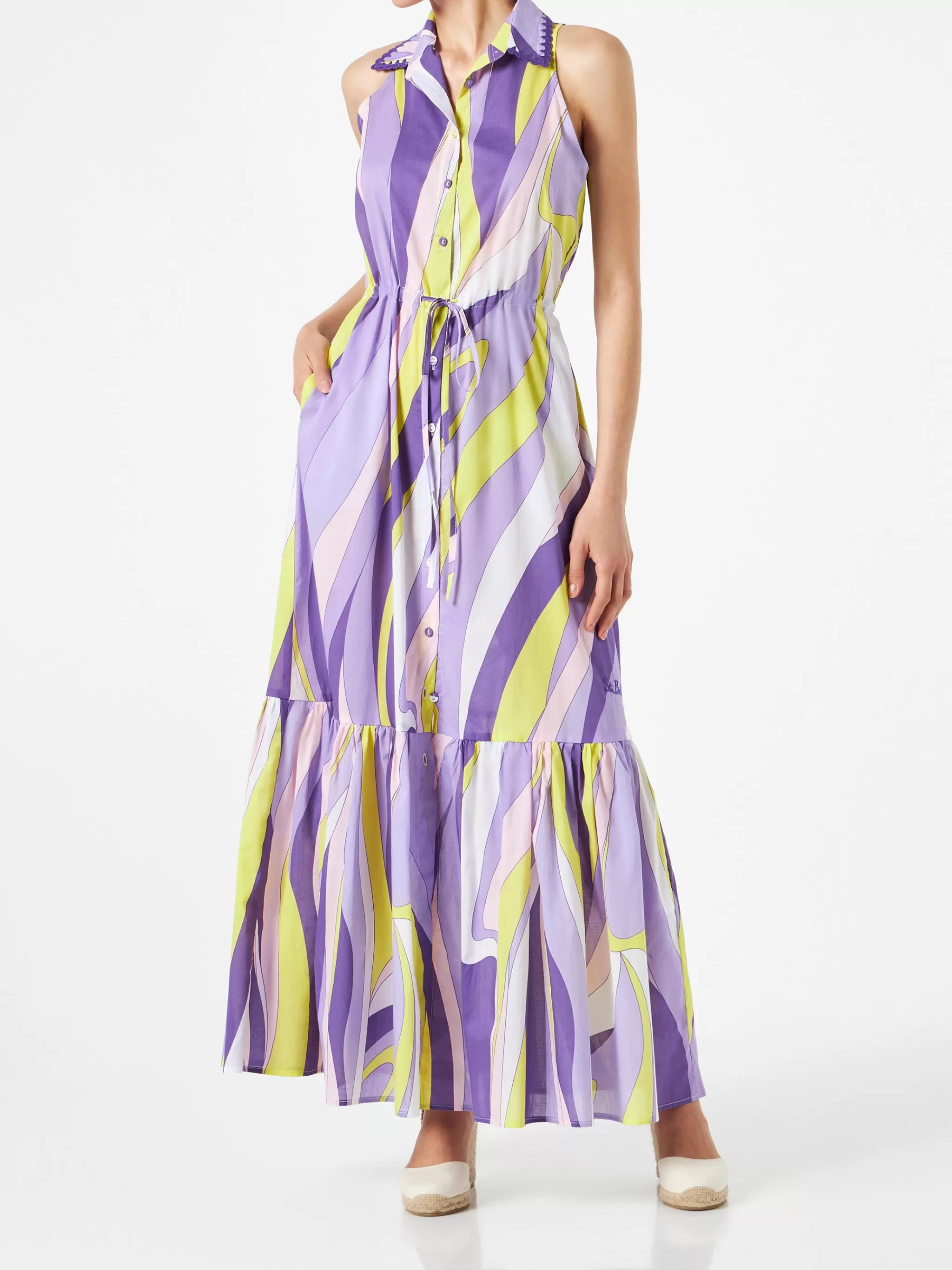 MC2 Saint Barth Woman halterneck dress with wave print Store