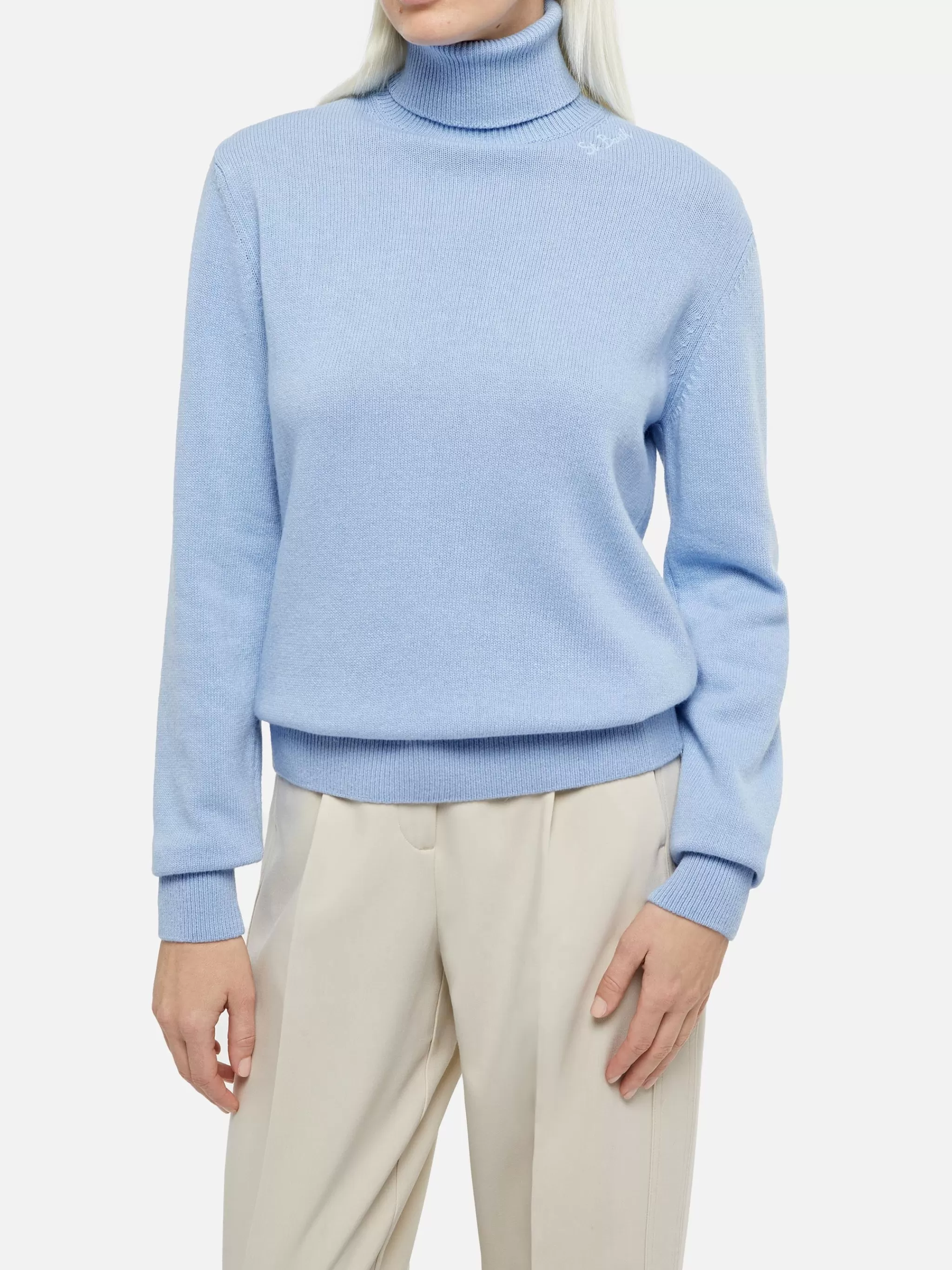 MC2 Saint Barth Woman light blue cashmere blend turtleneck sweater Moody Online