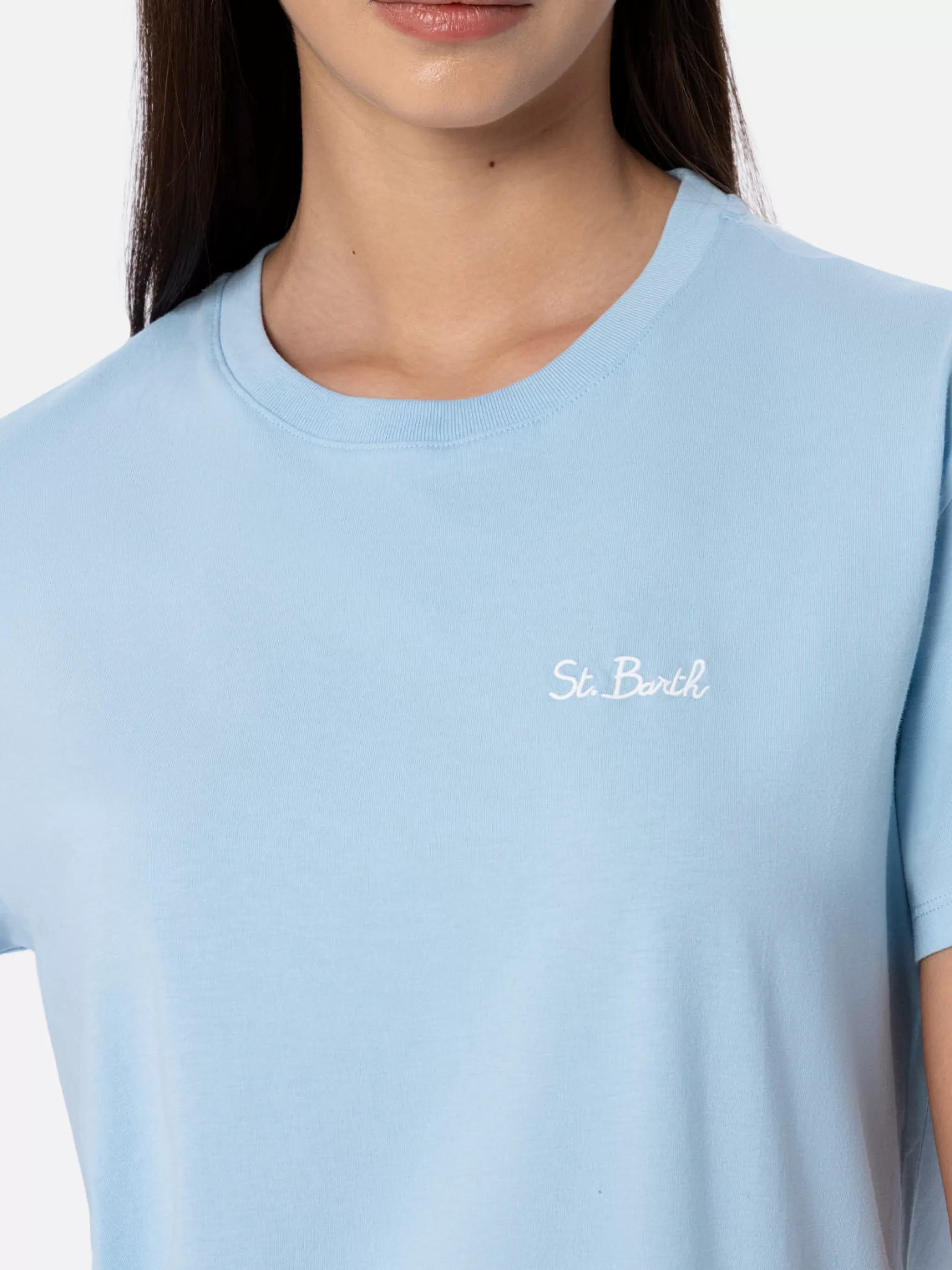 MC2 Saint Barth Woman light blue cotton jersey crewneck t-shirt Emilie Best