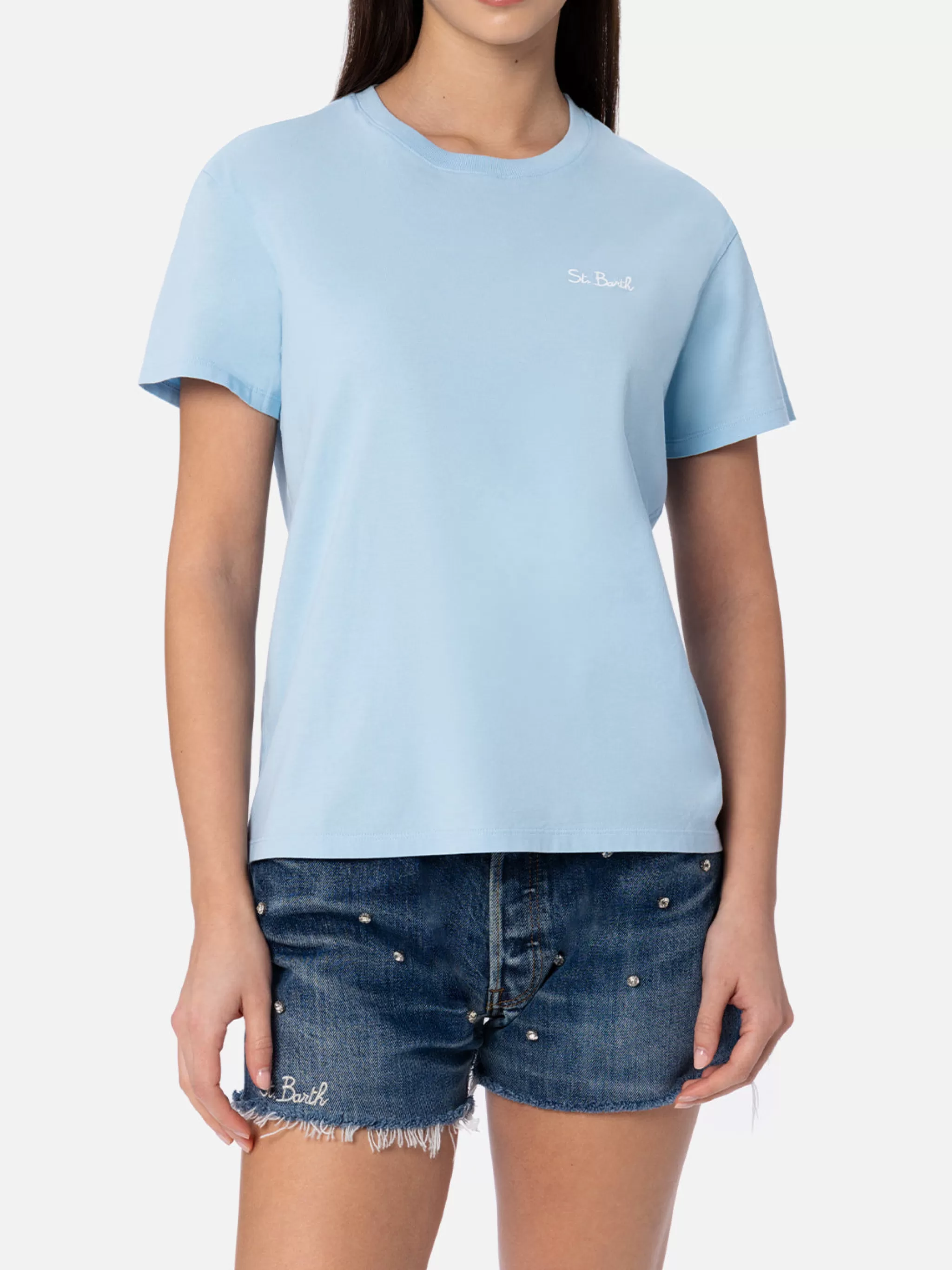 MC2 Saint Barth Woman light blue cotton jersey crewneck t-shirt Emilie Best