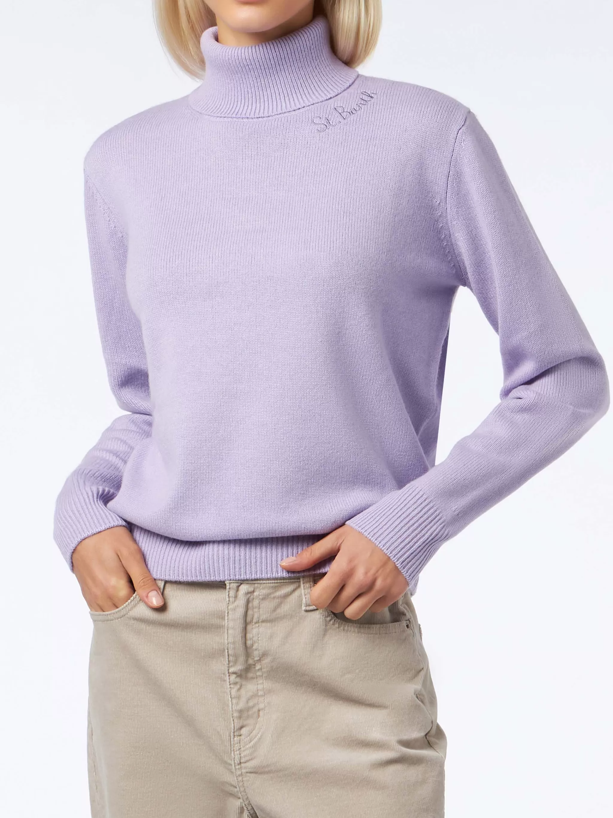 MC2 Saint Barth Woman lilac cashmere blend turtleneck sweater Moody Shop