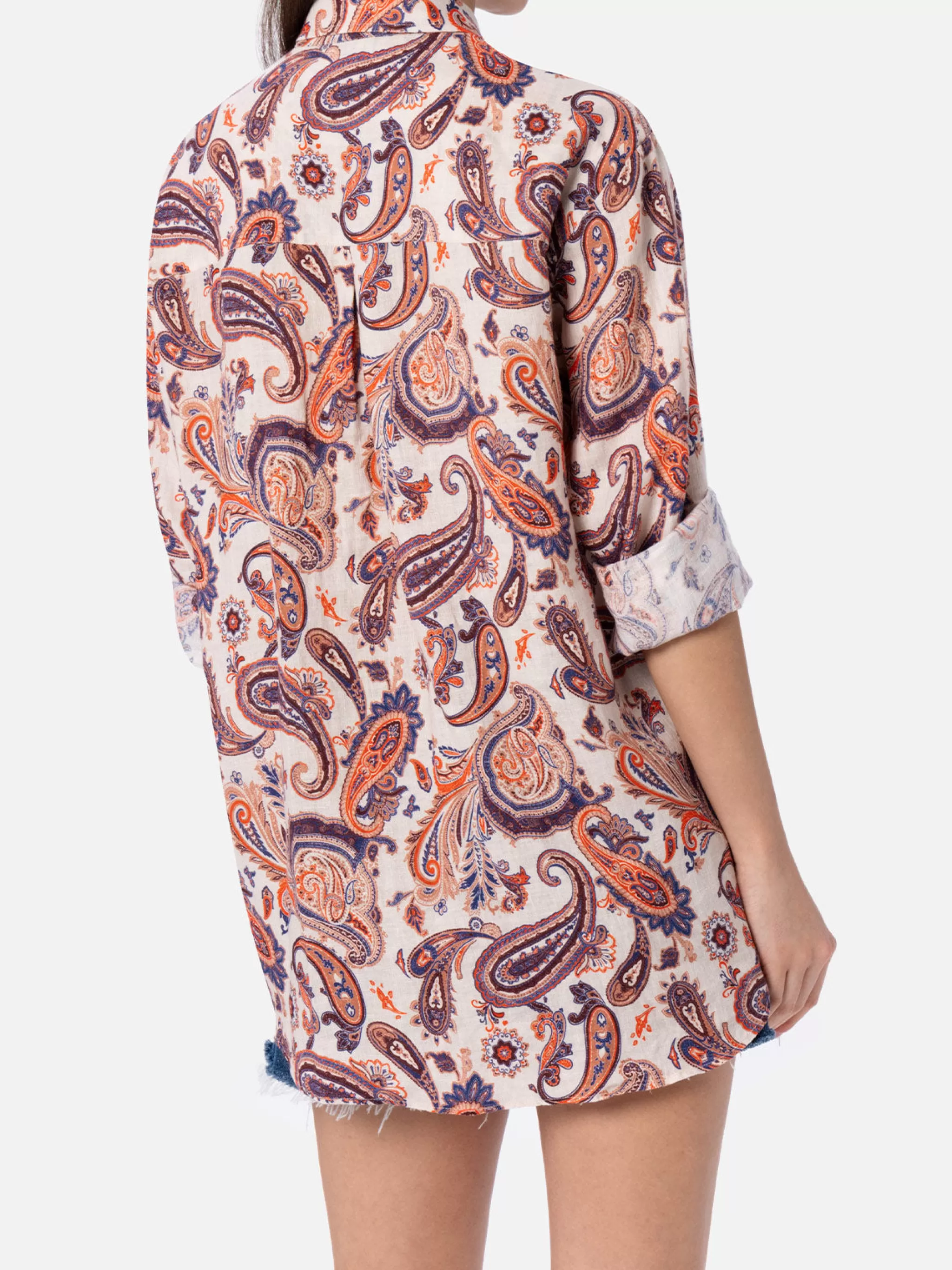 MC2 Saint Barth Woman linen shirt Alodie with paisley print and pockets Best