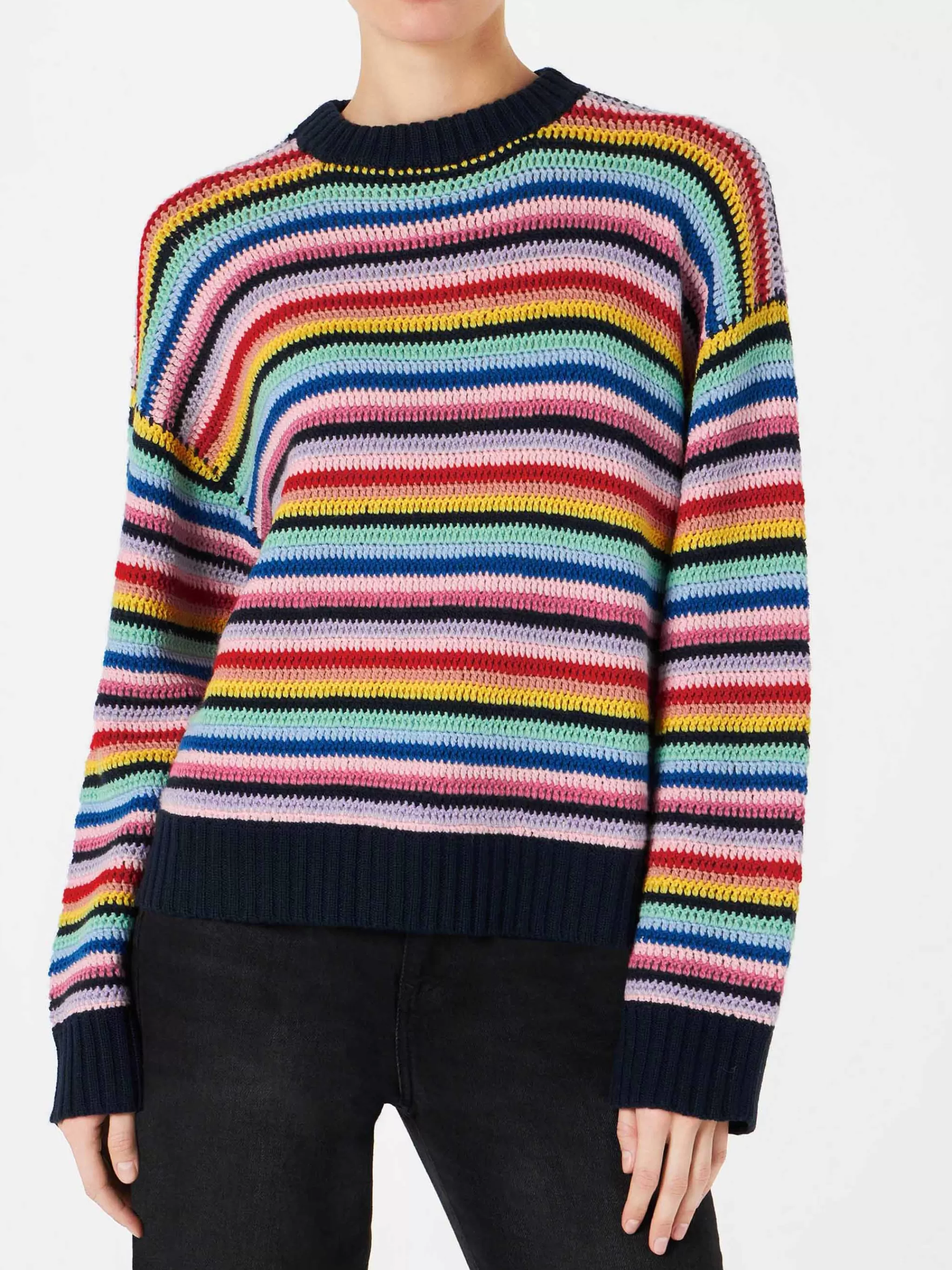 MC2 Saint Barth Woman multicolor striped crochet sweater Flash Sale