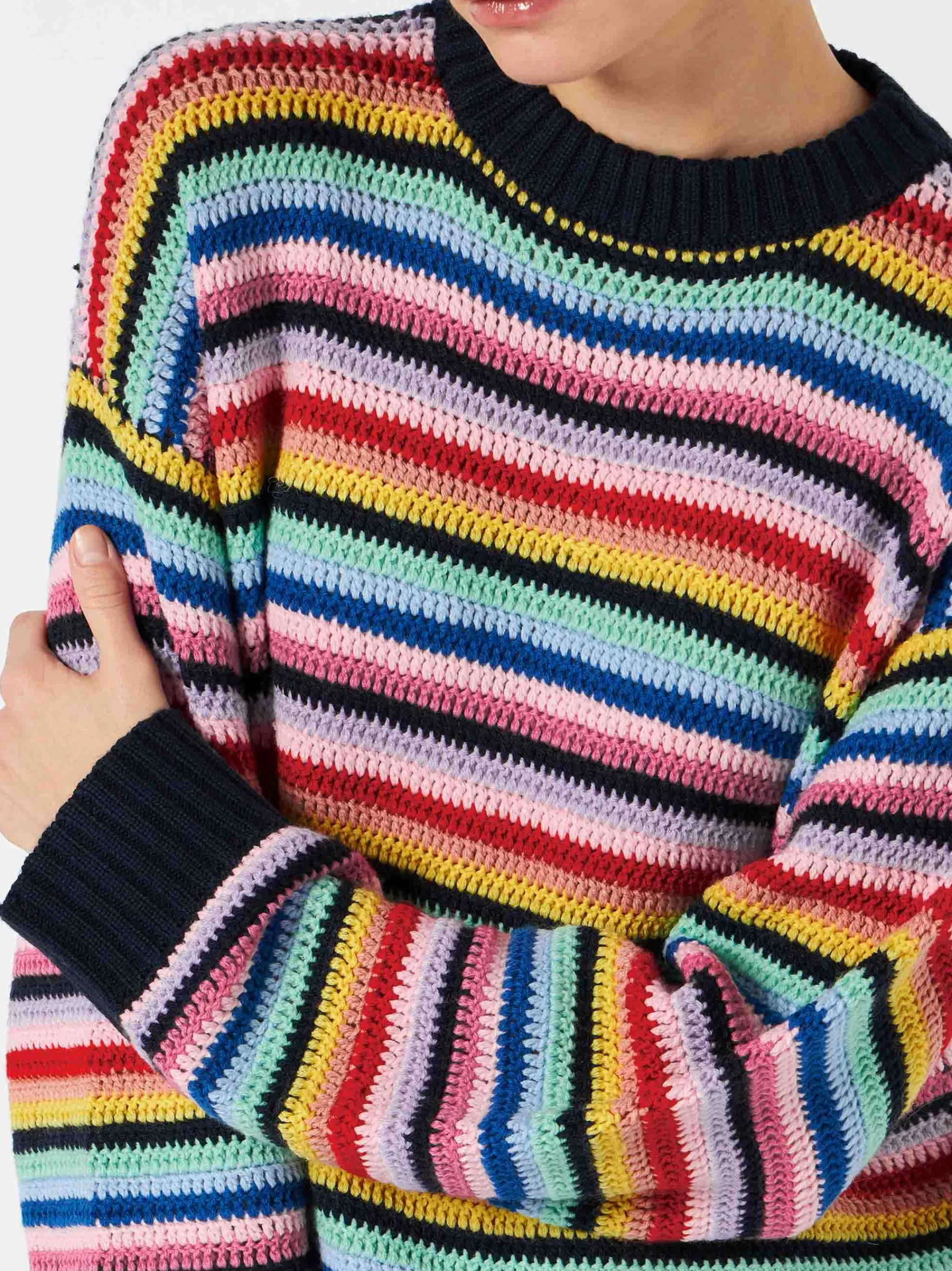 MC2 Saint Barth Woman multicolor striped crochet sweater Flash Sale