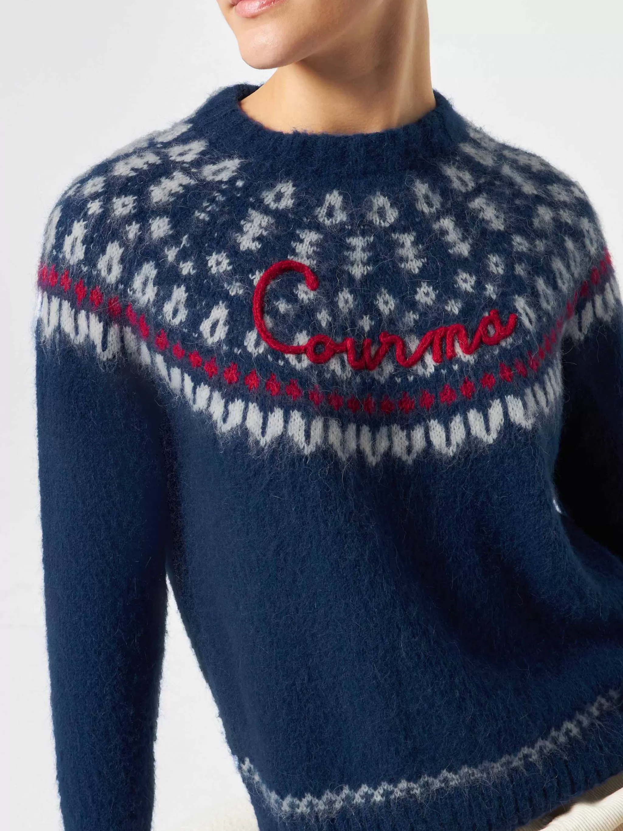 MC2 Saint Barth Woman navy blue crewneck nordic jacquard sweater Sale