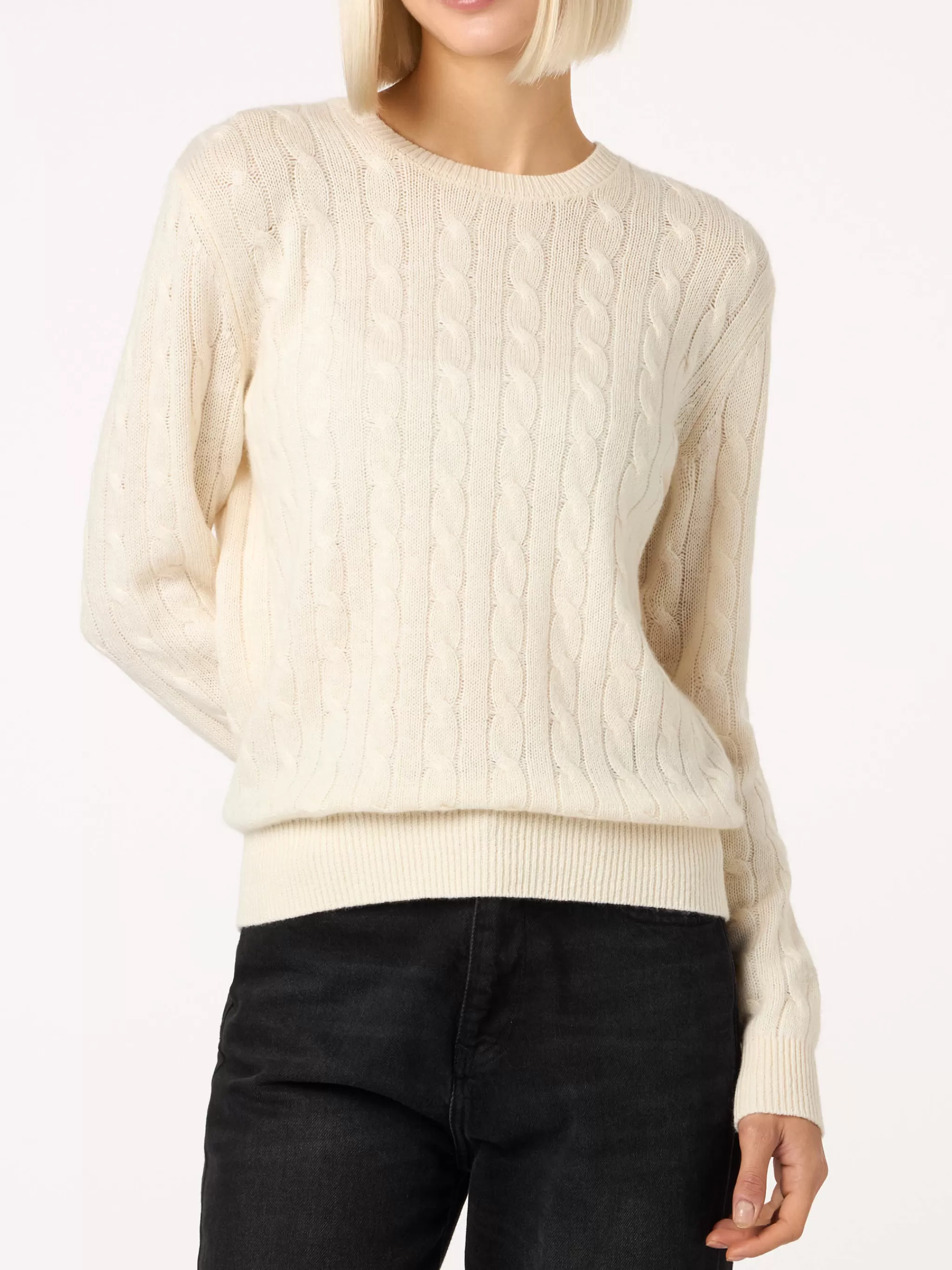 MC2 Saint Barth Woman off-white cashmere blend cable knit sweater Sorbonne Clearance