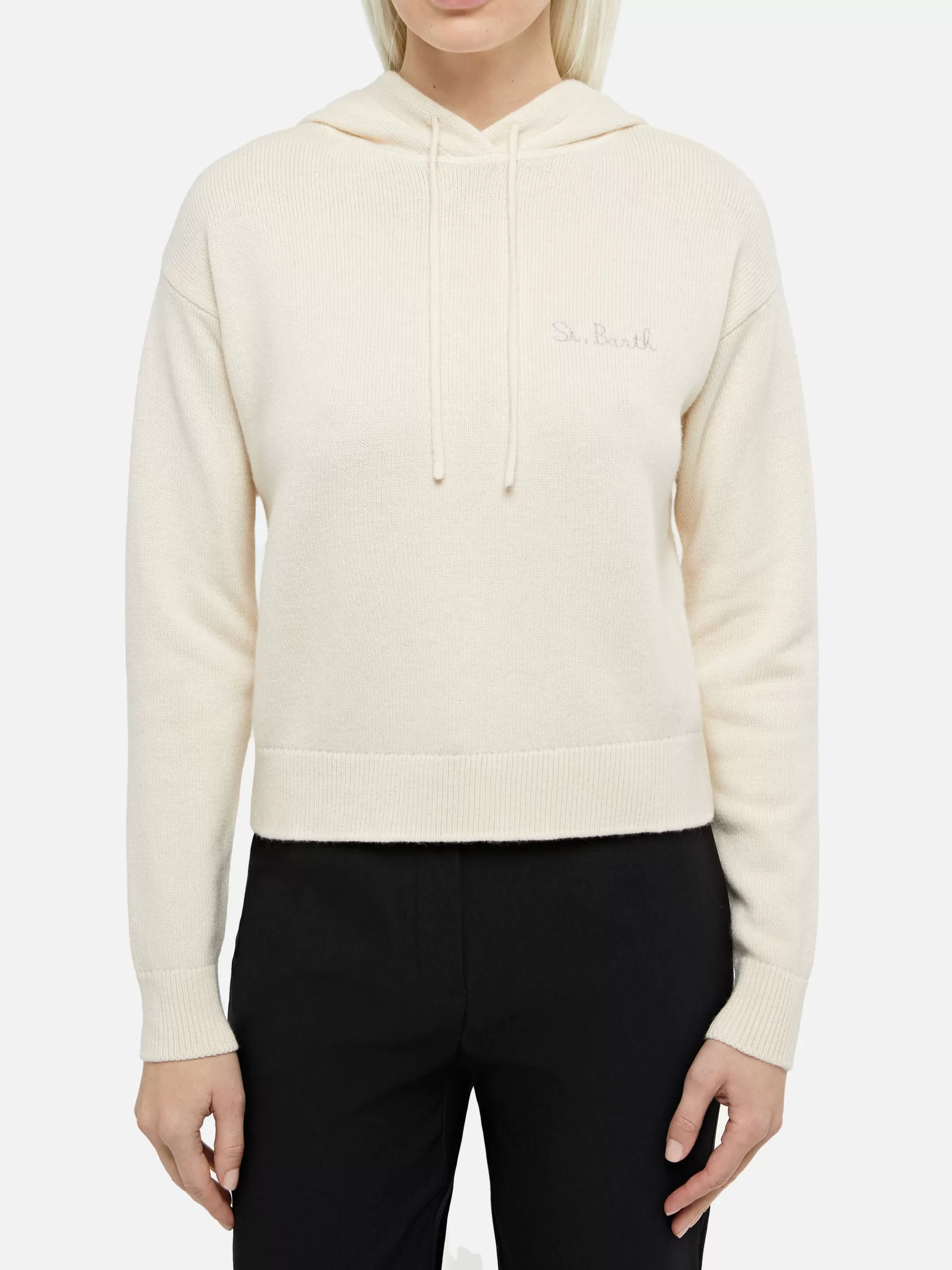 MC2 Saint Barth Woman off-white cashmere blend knitted hoodie Meg Shop