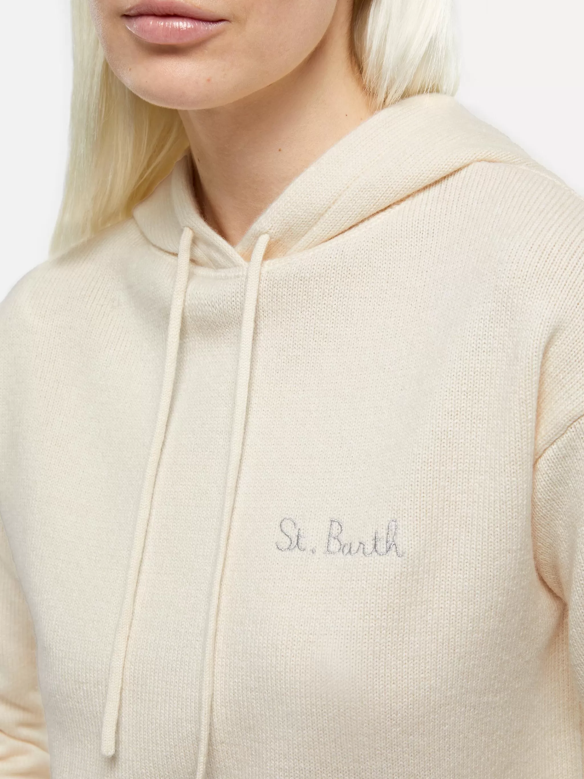 MC2 Saint Barth Woman off-white cashmere blend knitted hoodie Meg Shop