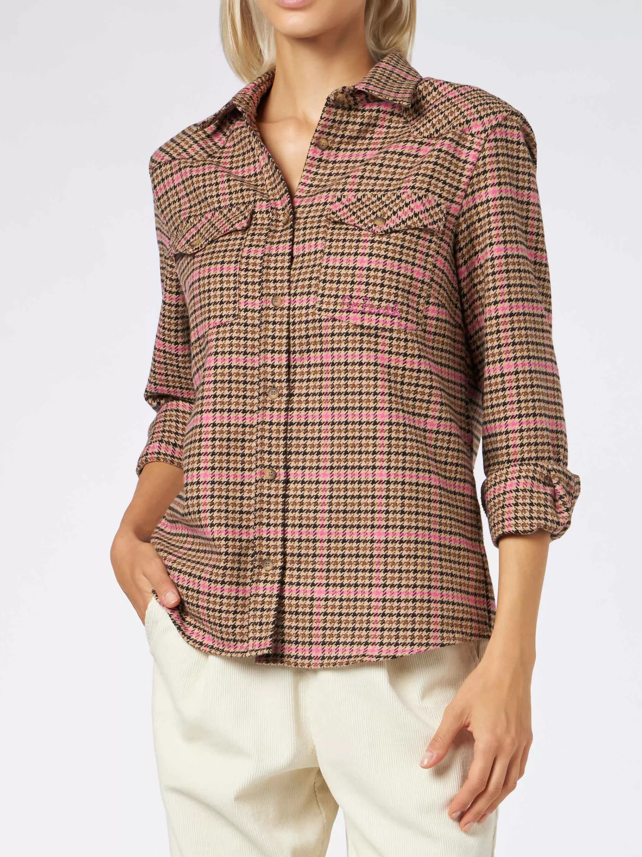 MC2 Saint Barth Woman overshirt with pied de poule print Cheap