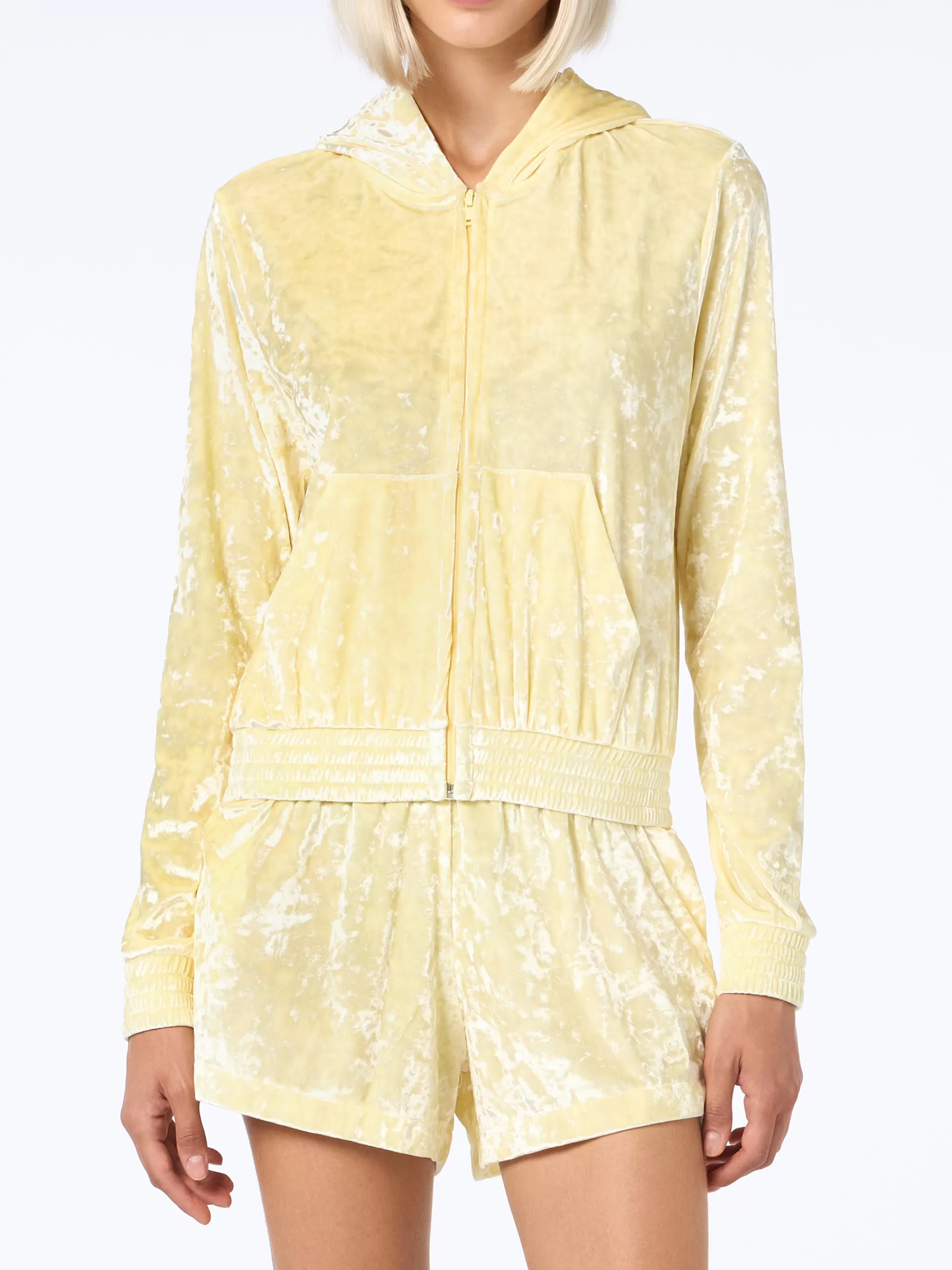 MC2 Saint Barth Woman pale yellow chenille zipped hoodie Jasmine Clearance