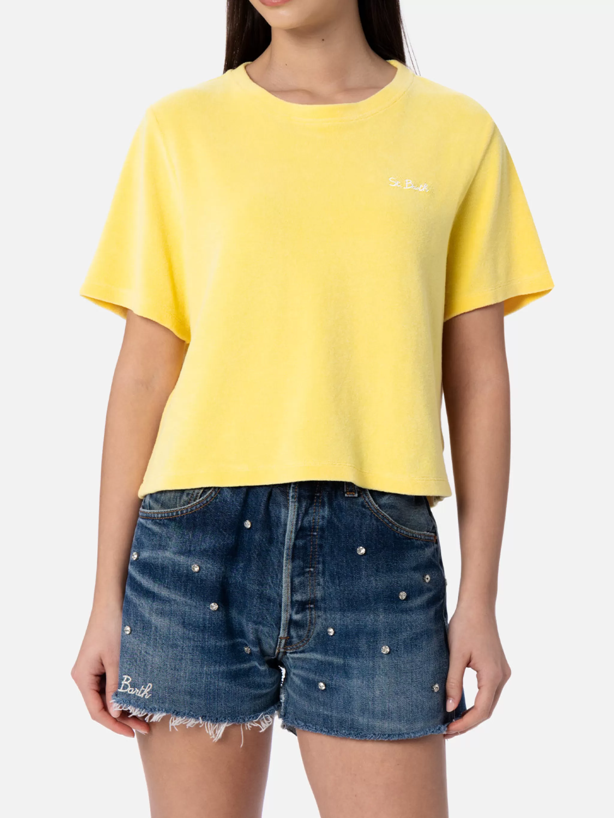 MC2 Saint Barth Woman pale yellow terry cotton crewneck t-shirt Emilie Best Sale