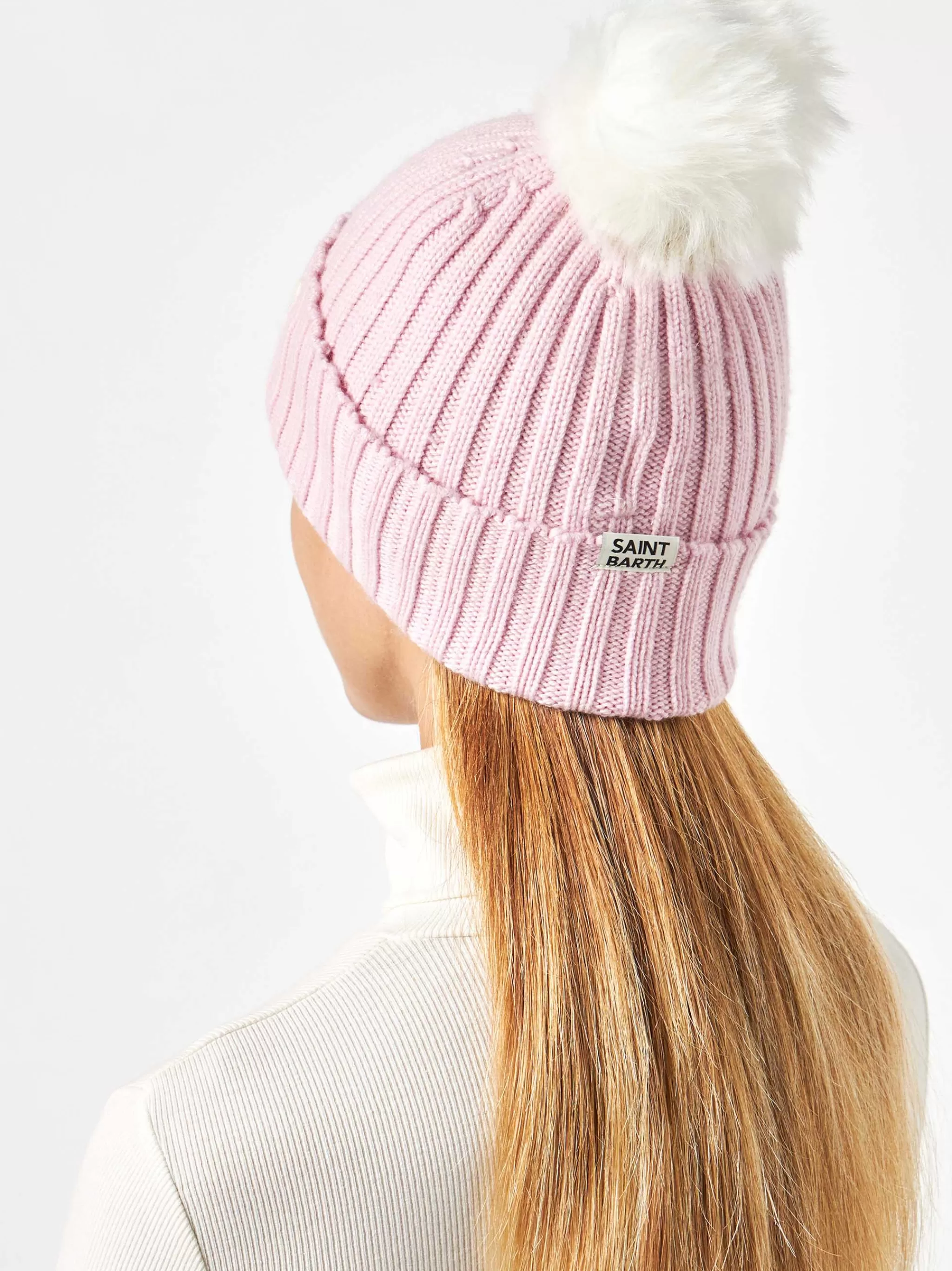 MC2 Saint Barth Woman pink beanie with pompon Cheap