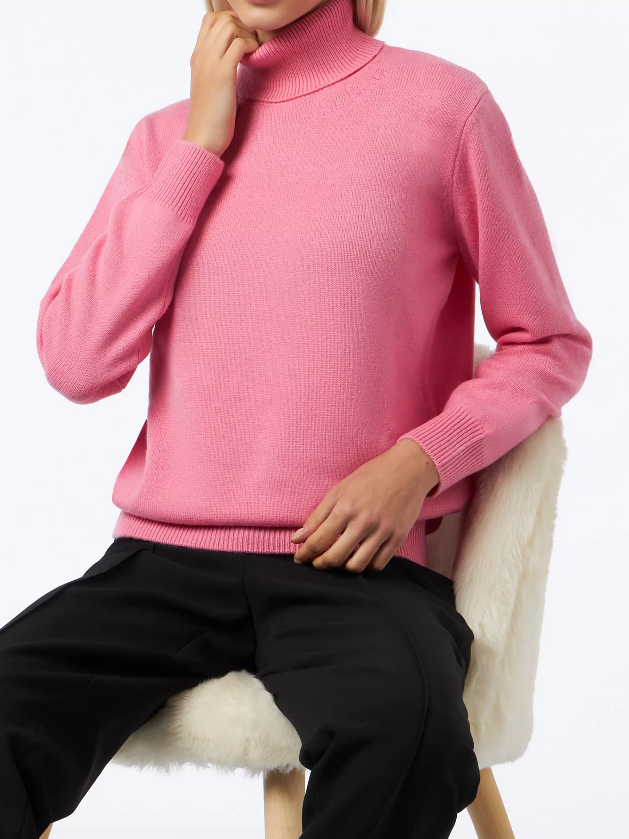 MC2 Saint Barth Woman pink cashmere blend turtleneck sweater Moody Outlet