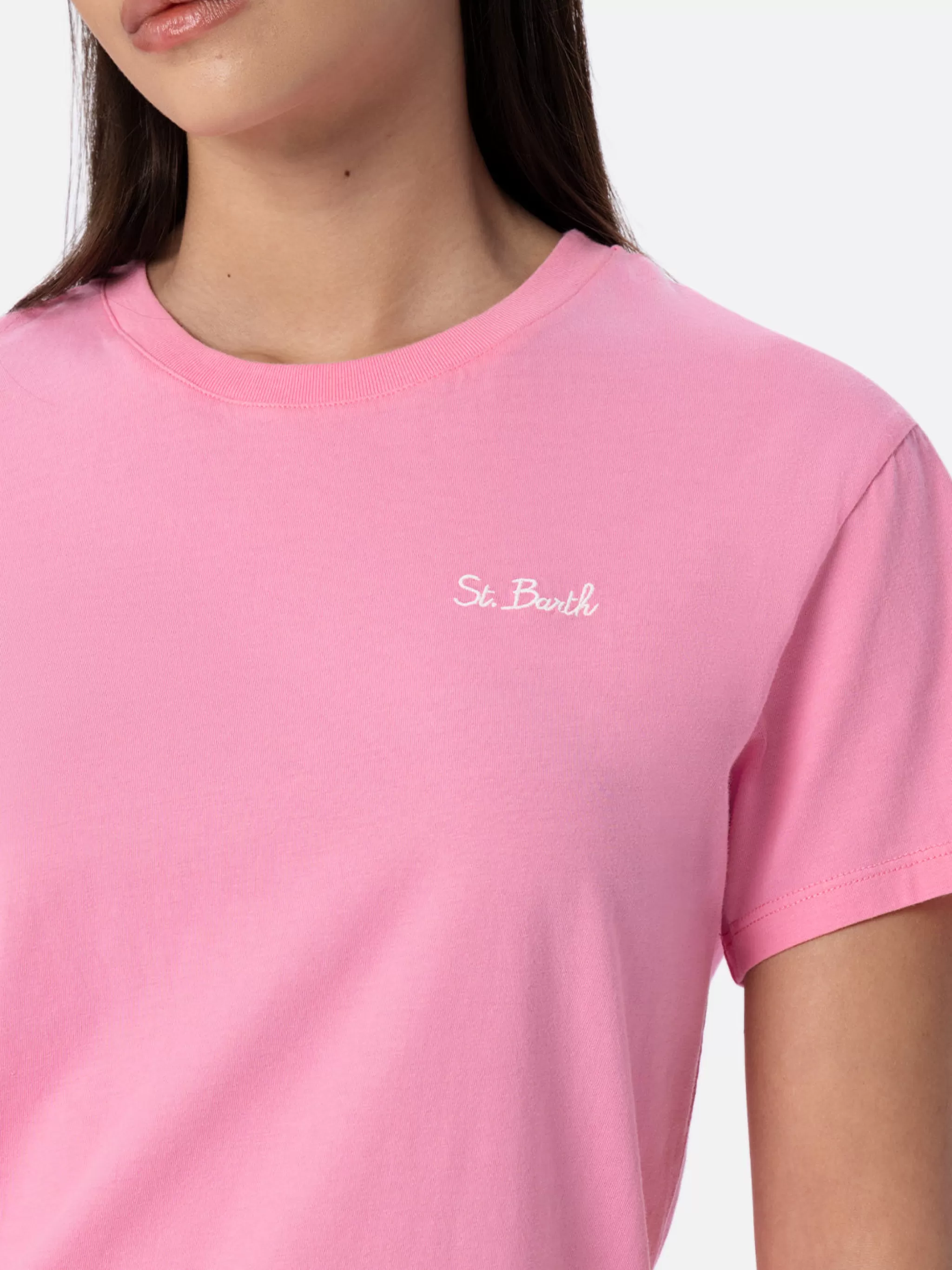 MC2 Saint Barth Woman pink cotton jersey crewneck t-shirt Emilie Discount