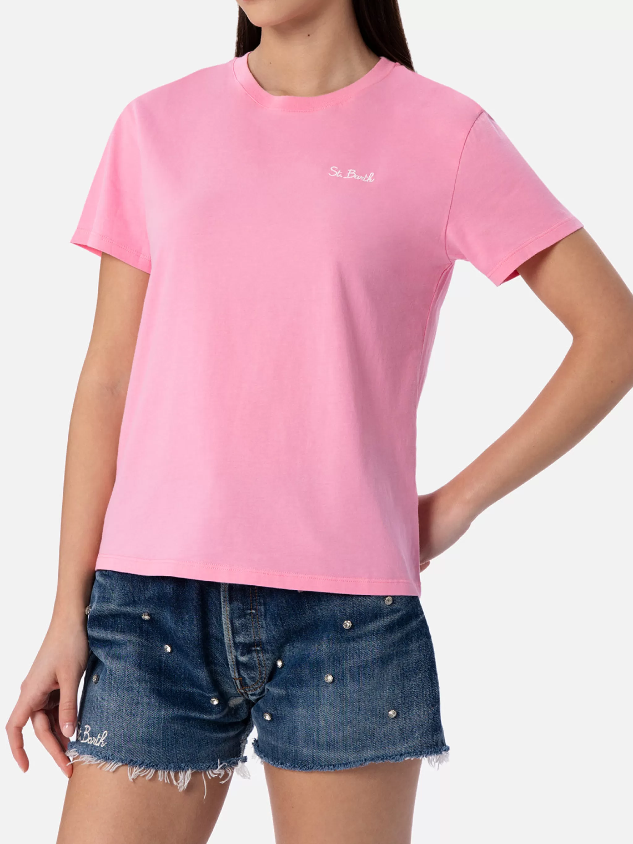 MC2 Saint Barth Woman pink cotton jersey crewneck t-shirt Emilie Discount