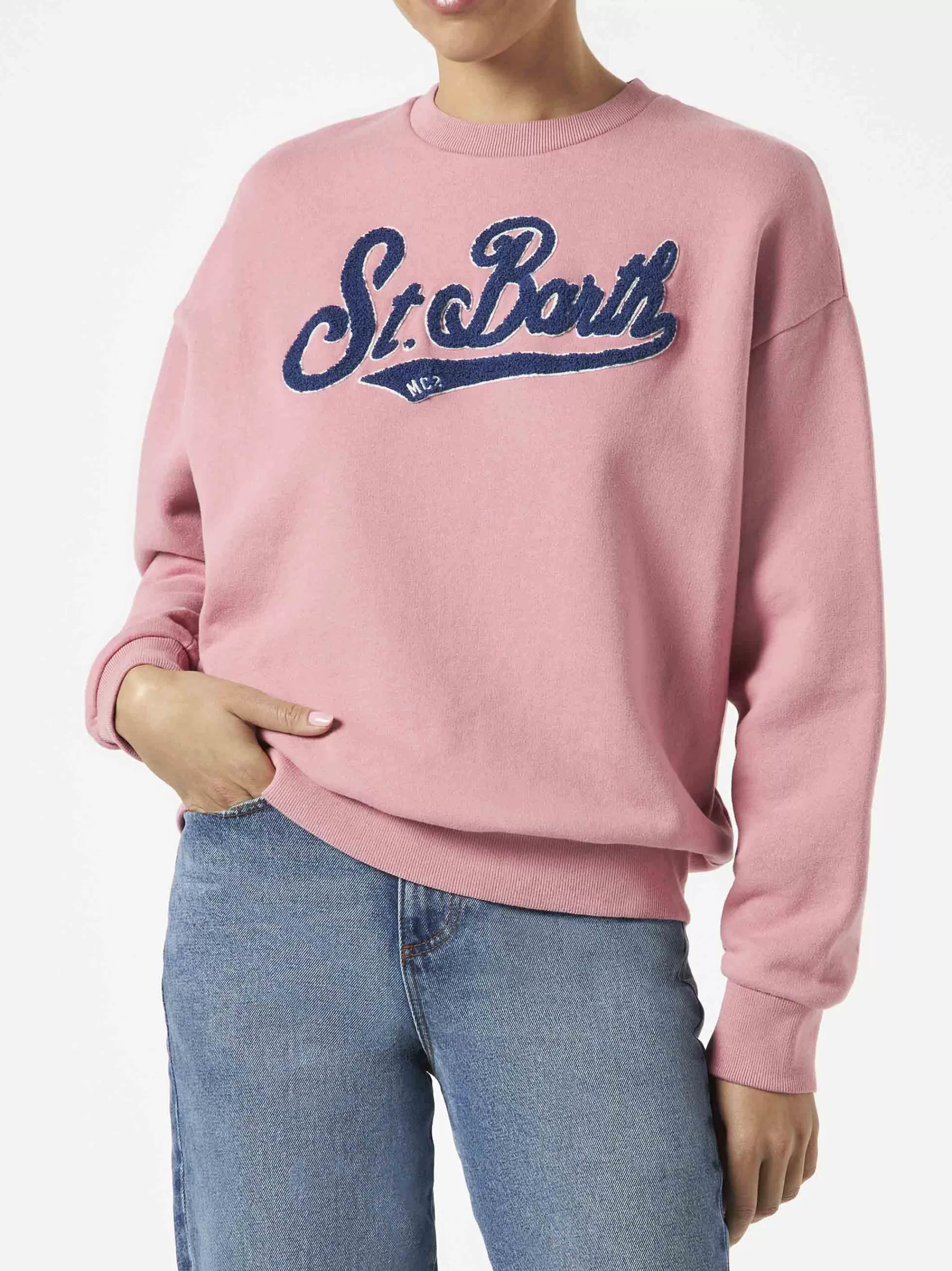 MC2 Saint Barth Woman pink fleece sweatshirt with terry logo Store