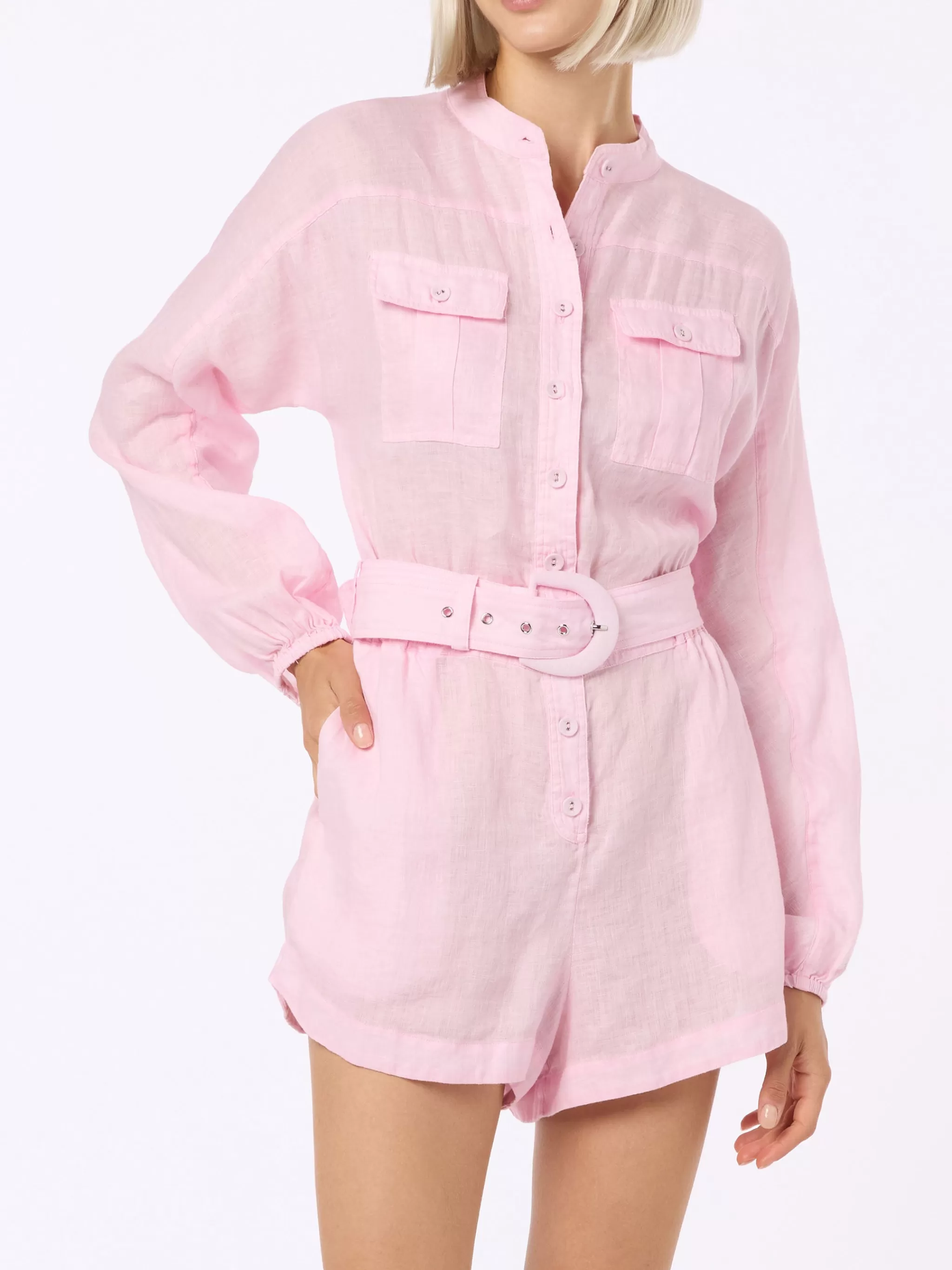 MC2 Saint Barth Woman pink linen playsuit Hanniel Store