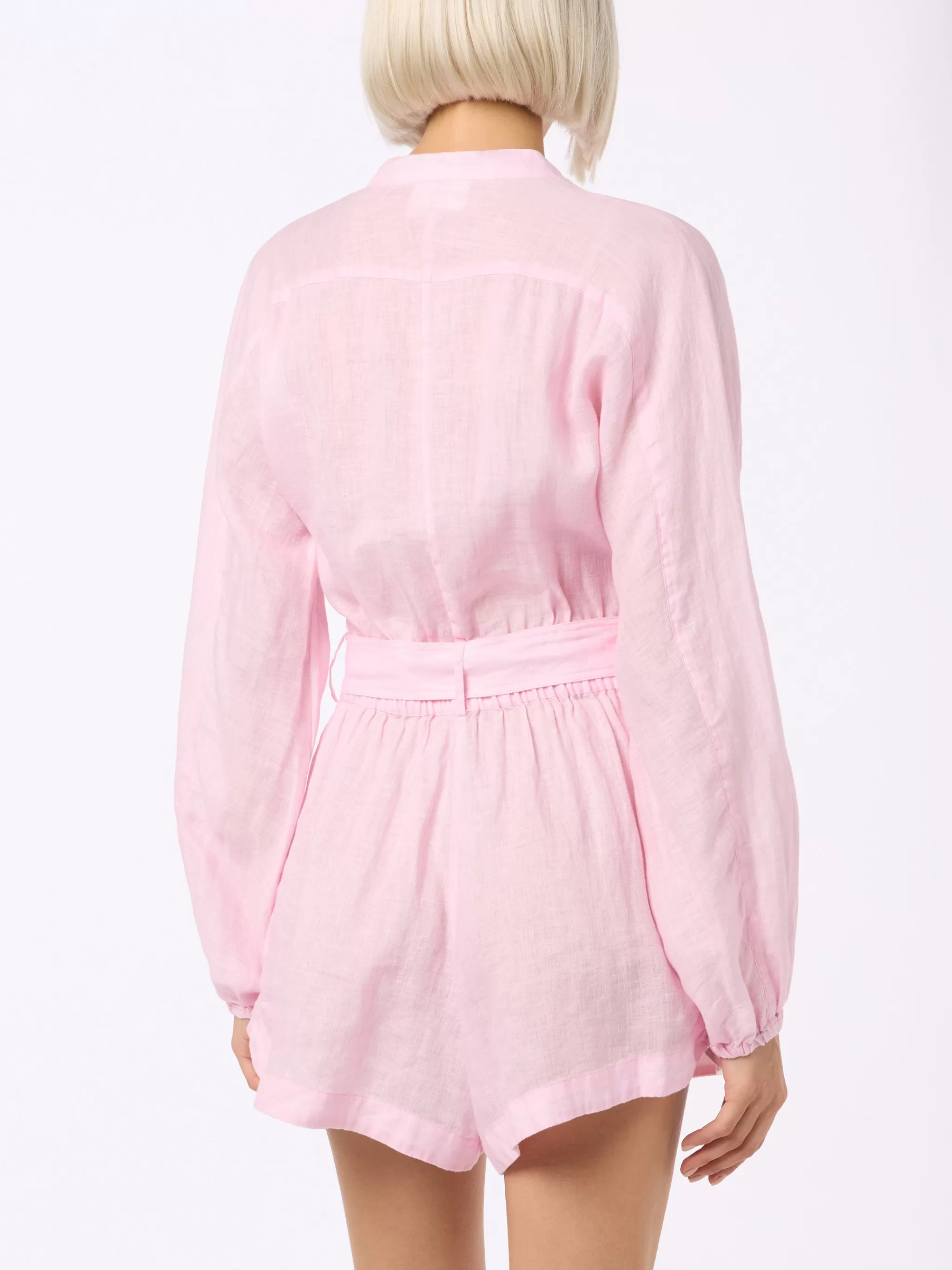 MC2 Saint Barth Woman pink linen playsuit Hanniel Store