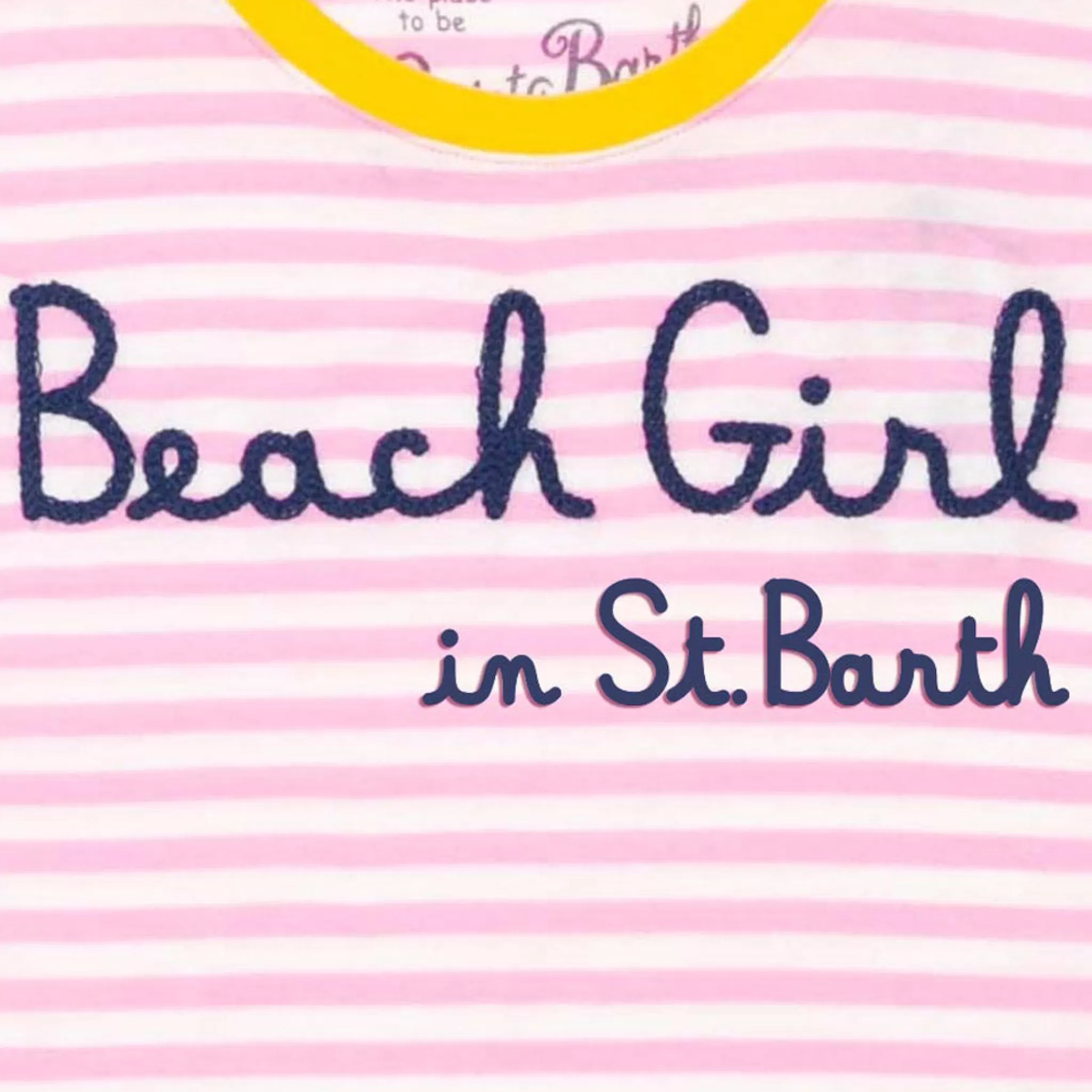 MC2 Saint Barth Woman pink striped t-shirt with Beach Girl embroidery Cheap