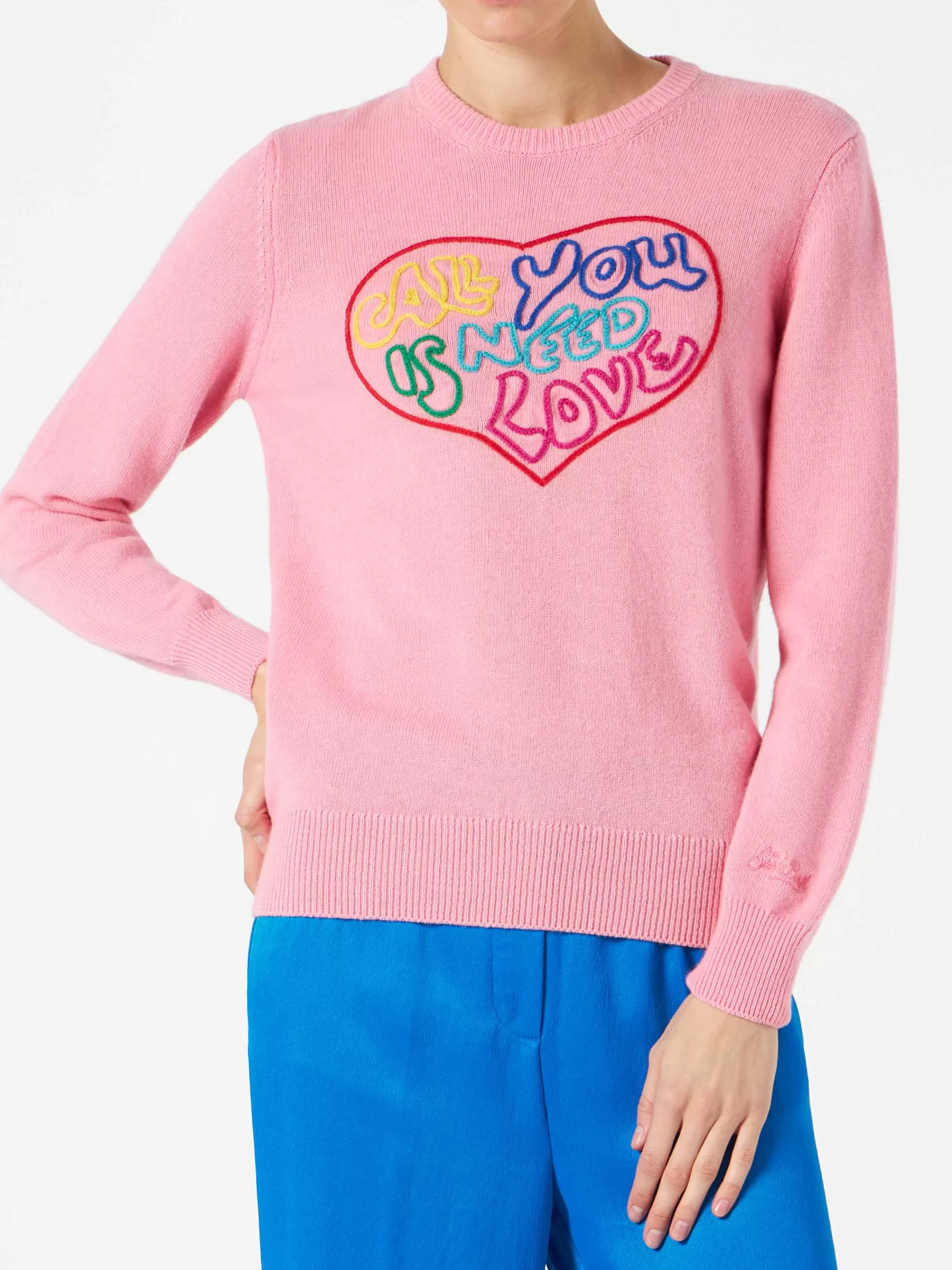 MC2 Saint Barth Woman pink sweater All you need is love embroidery Hot