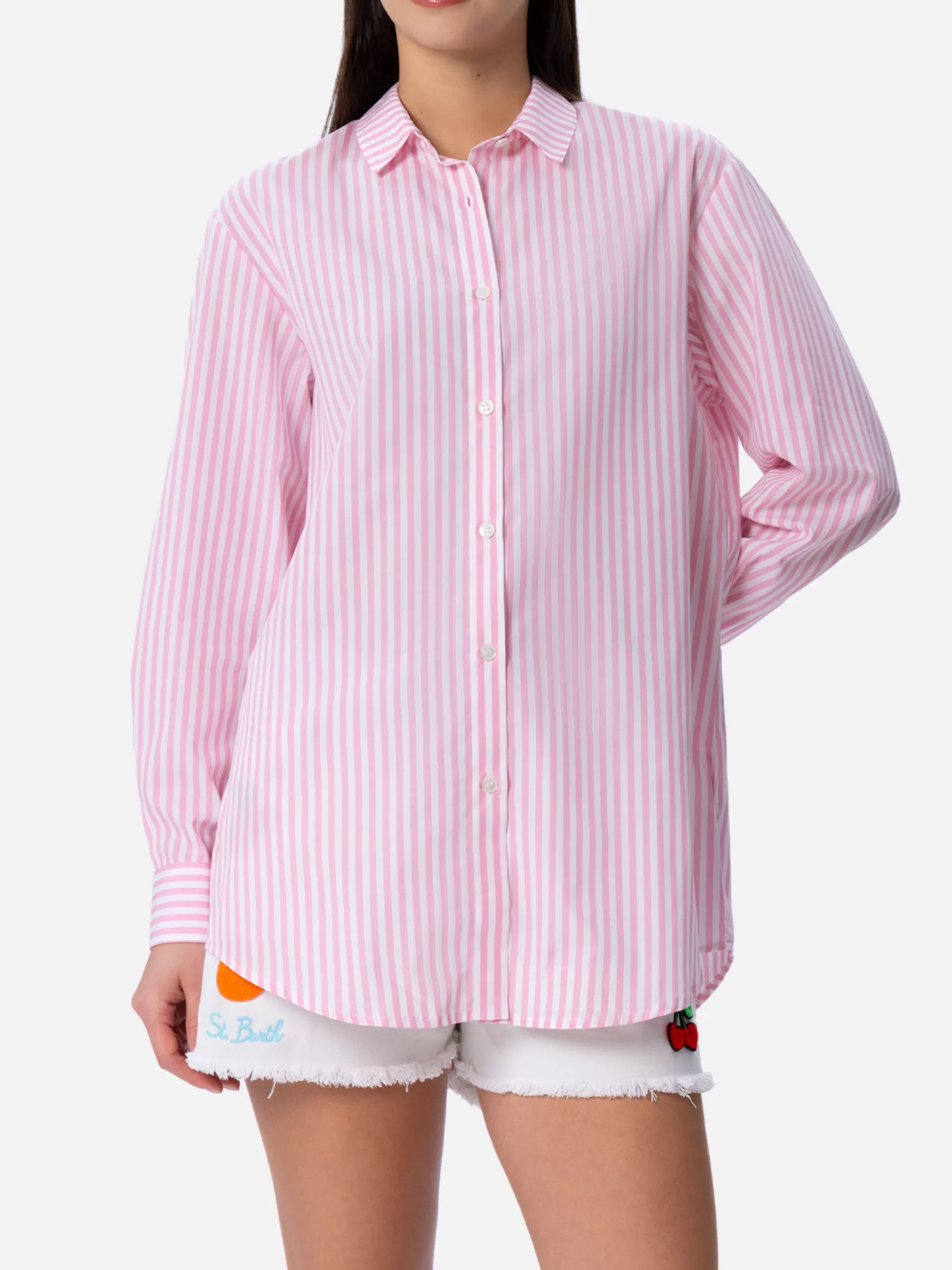 MC2 Saint Barth Woman print cotton shirt Brigitte with striped print Best Sale