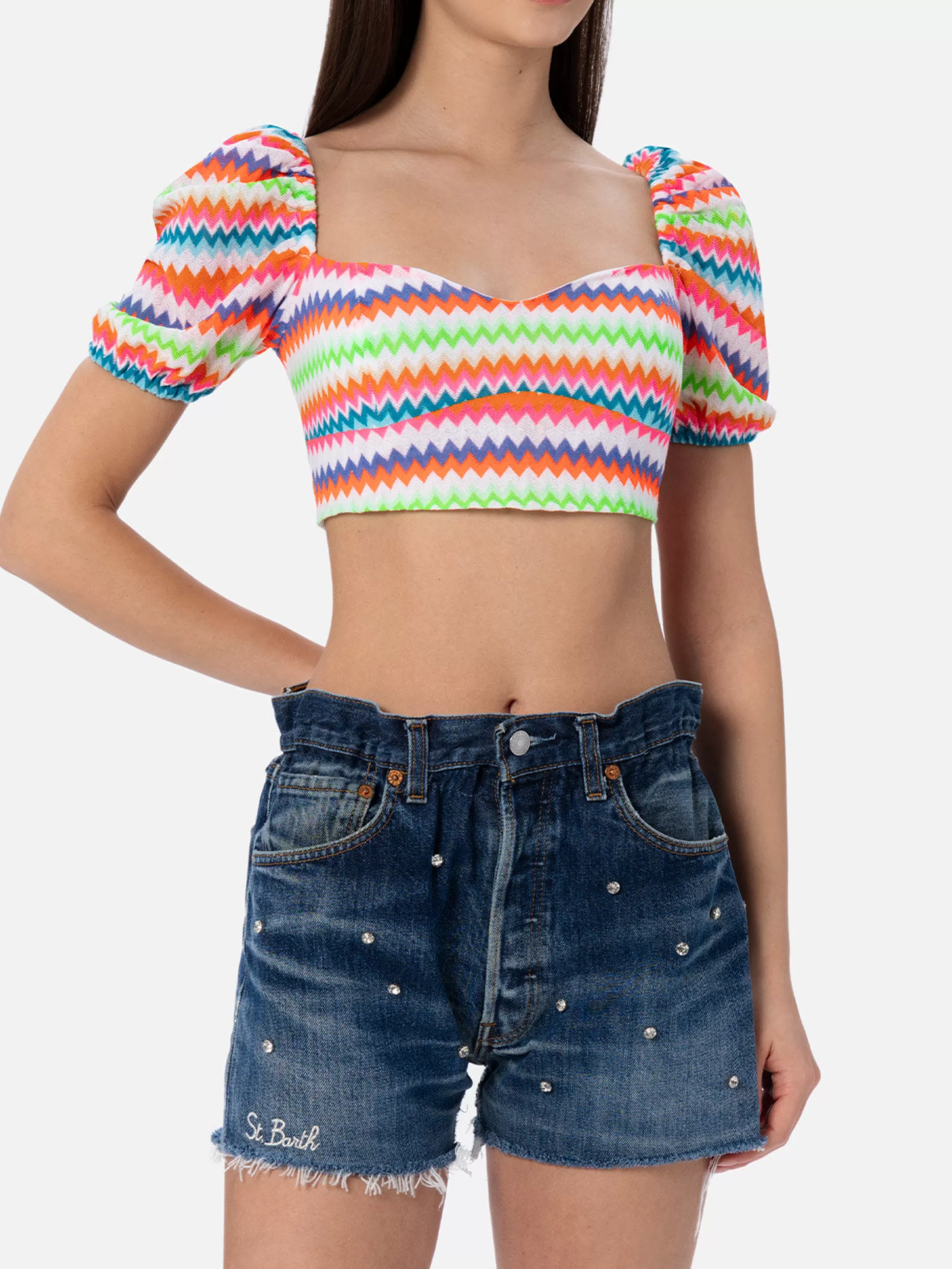 MC2 Saint Barth Woman raschel knit cropped top Store