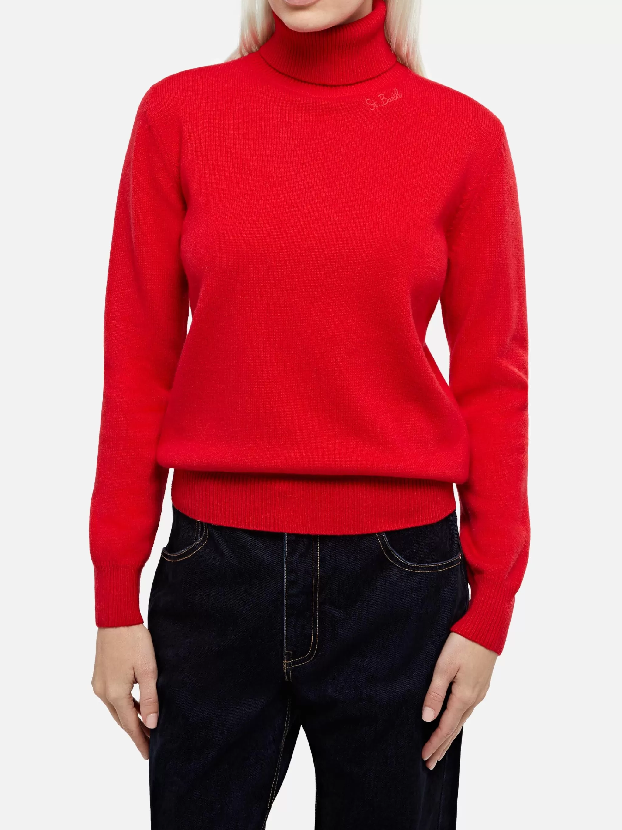 MC2 Saint Barth Woman red cashmere blend turtleneck sweater Moody Cheap