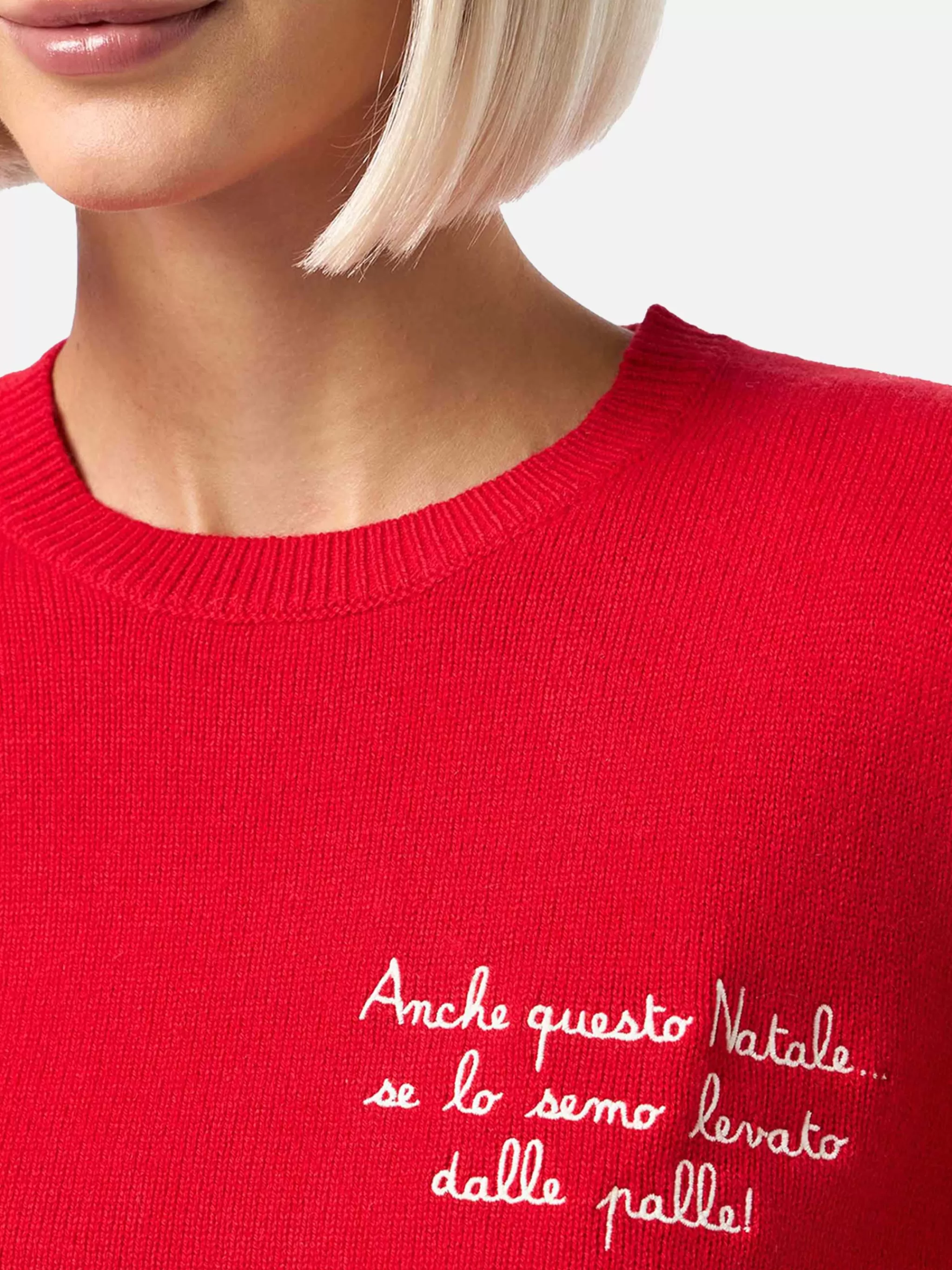 MC2 Saint Barth Woman red sweater New Queen with Anche questo Natale... embroidery | VACANZE DI NATALE SPECIAL EDITION Best Sale