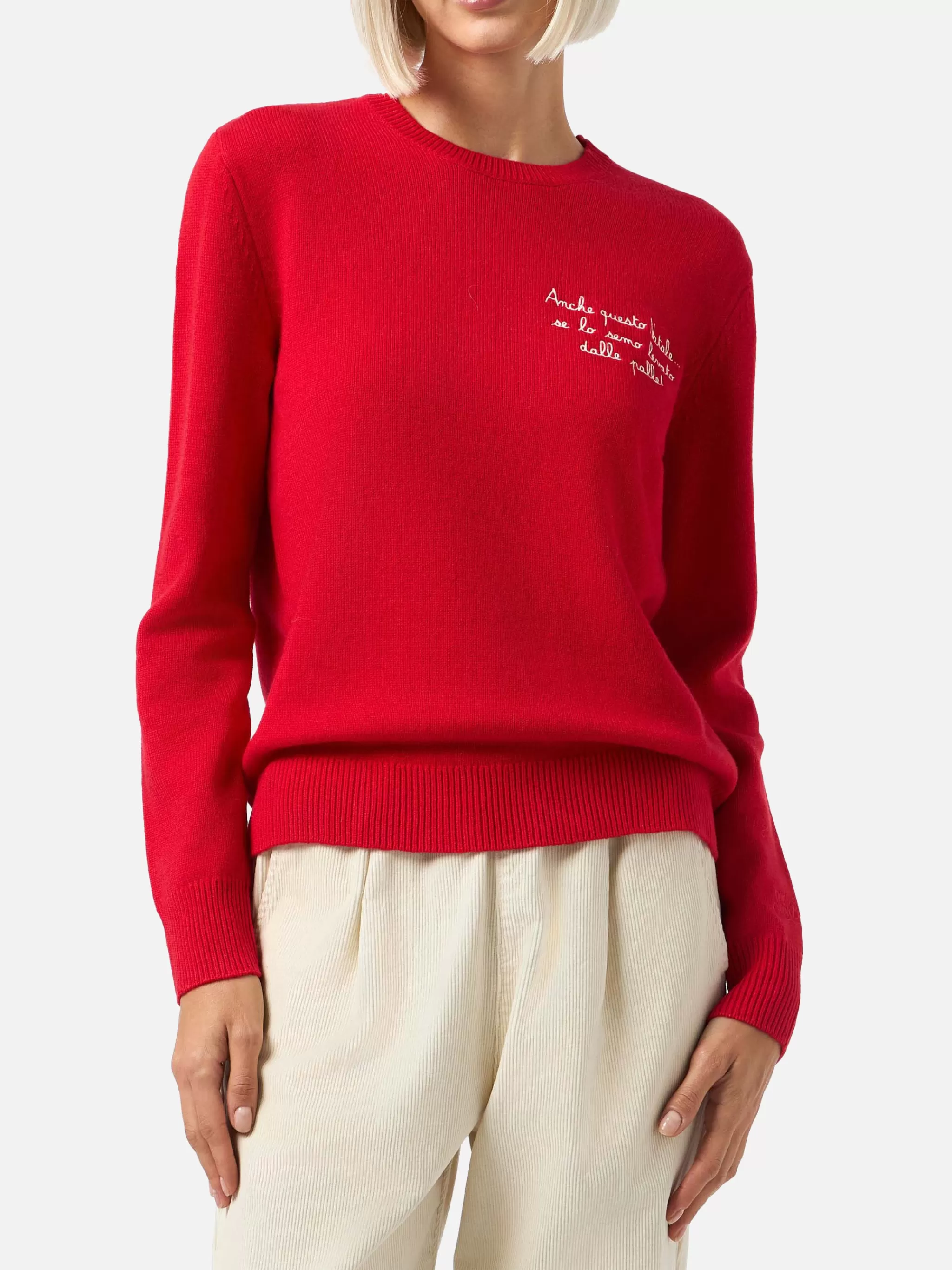 MC2 Saint Barth Woman red sweater New Queen with Anche questo Natale... embroidery | VACANZE DI NATALE SPECIAL EDITION Best Sale