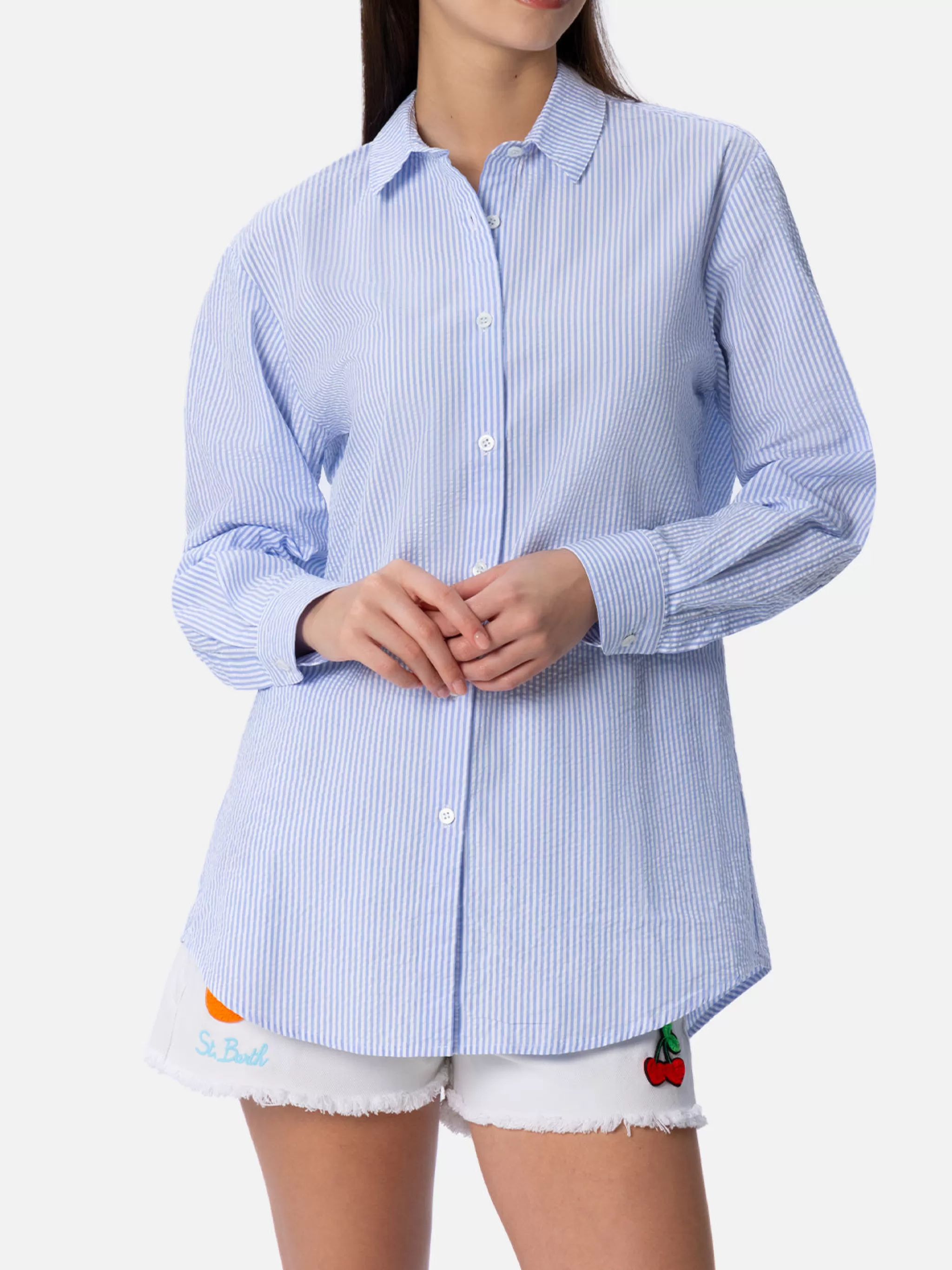 MC2 Saint Barth Woman seersucker cotton shirt Brigitte with striped print Store