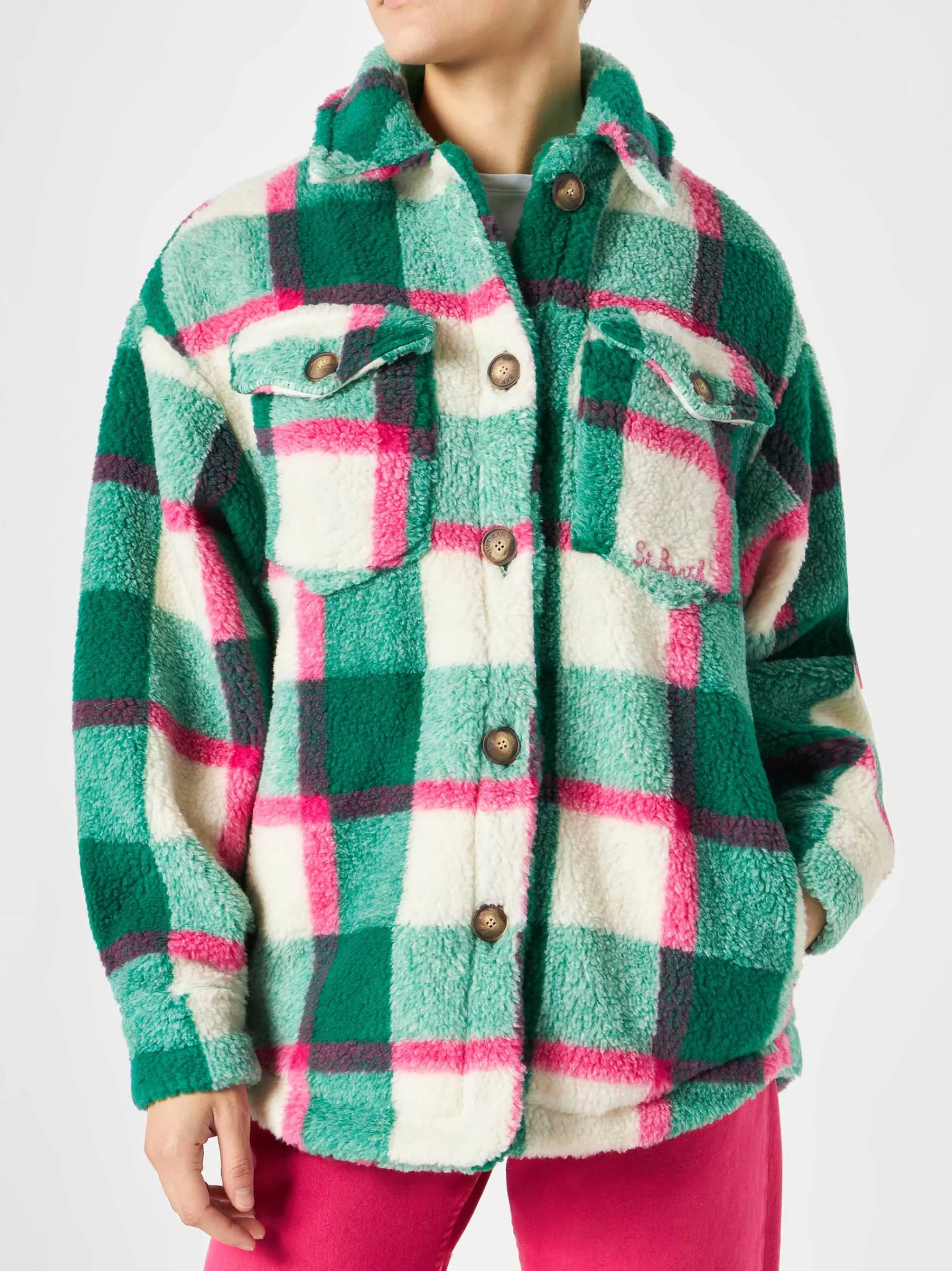 MC2 Saint Barth Woman sherpa overshirt with tartan pattern Best Sale