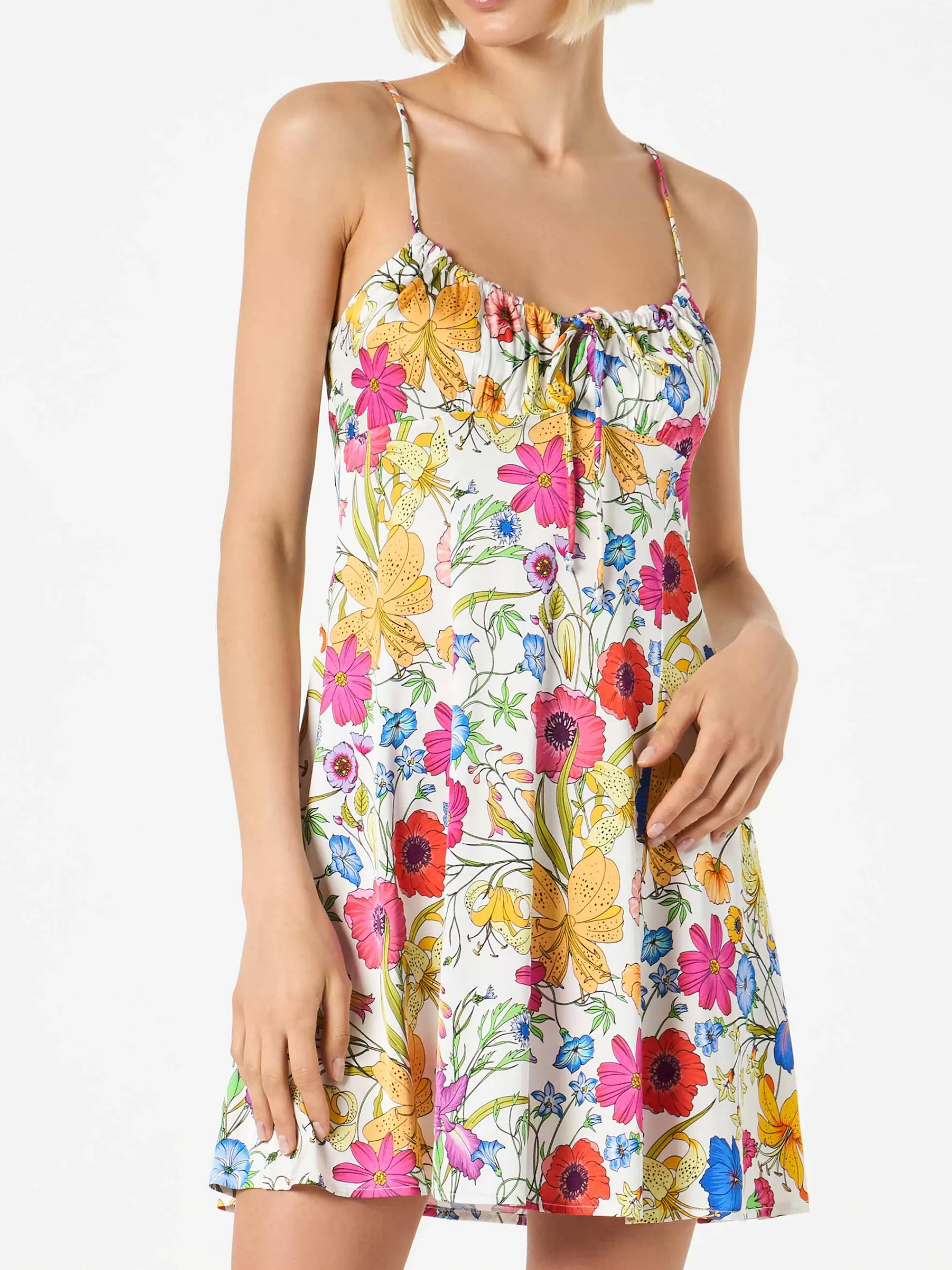 MC2 Saint Barth Woman short slip dress Creamy with flower print Store