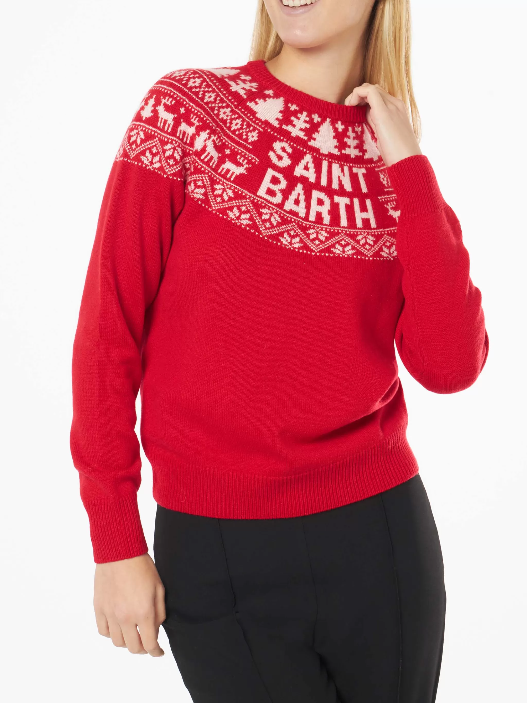 MC2 Saint Barth Woman sweater with Norwegian jacquard Hot