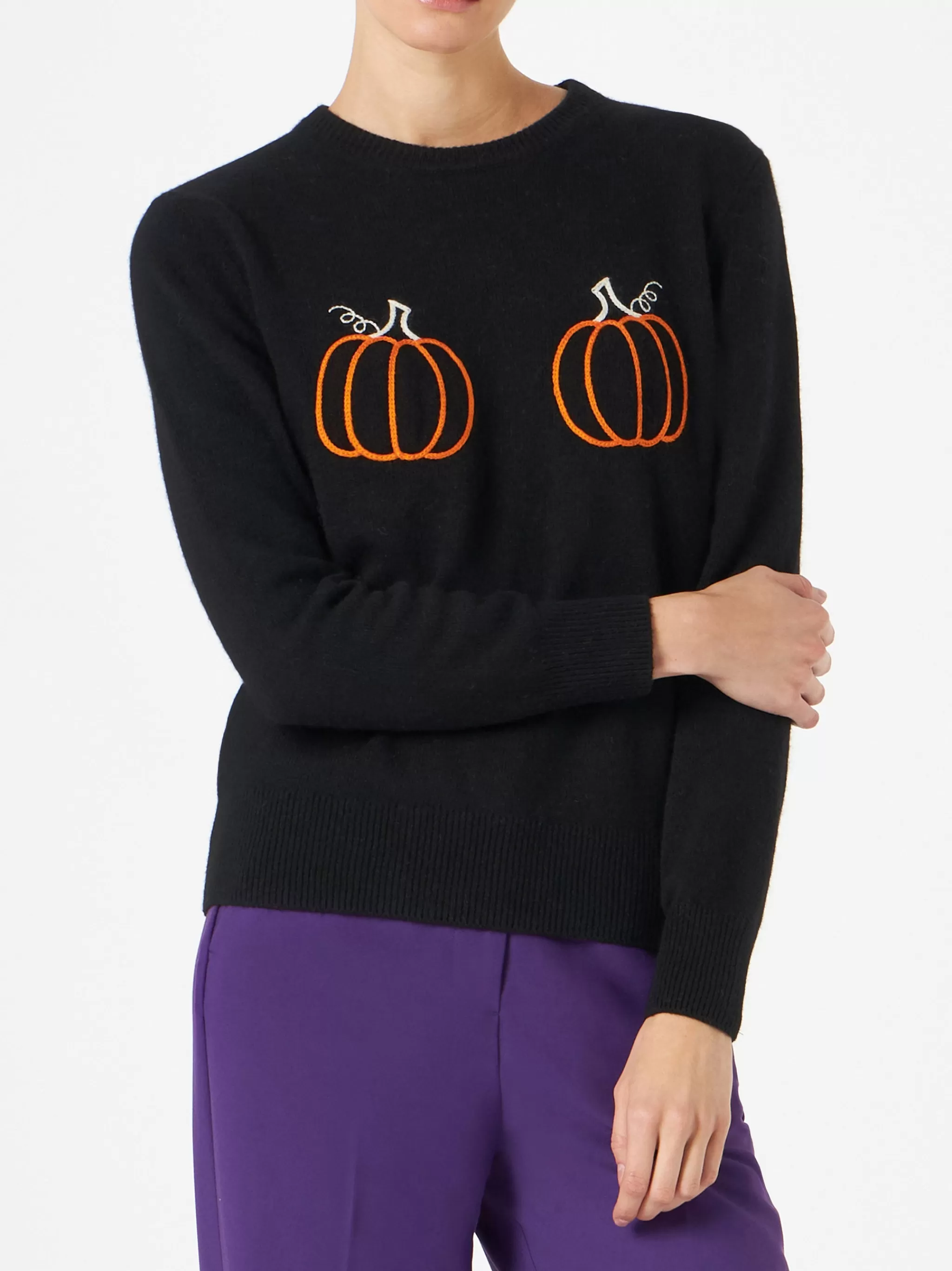 MC2 Saint Barth Woman sweater with pumpkins embroidery Store