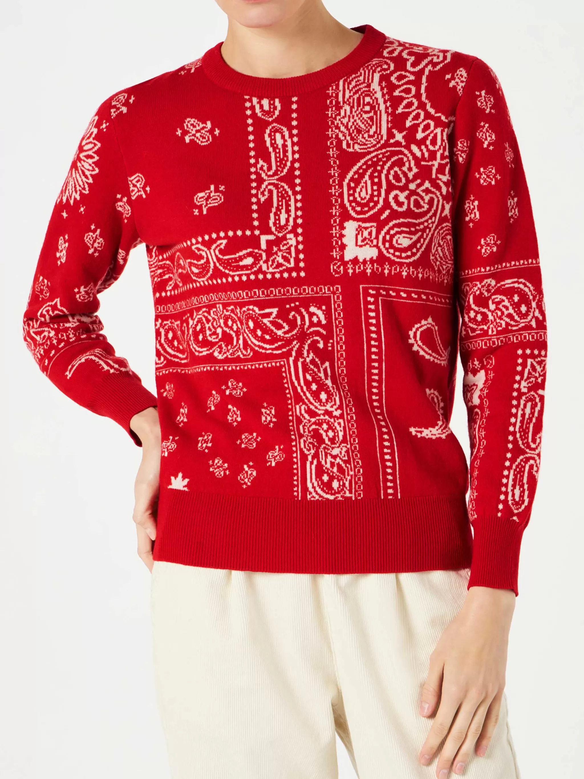 MC2 Saint Barth Woman sweater with red bandanna print Discount