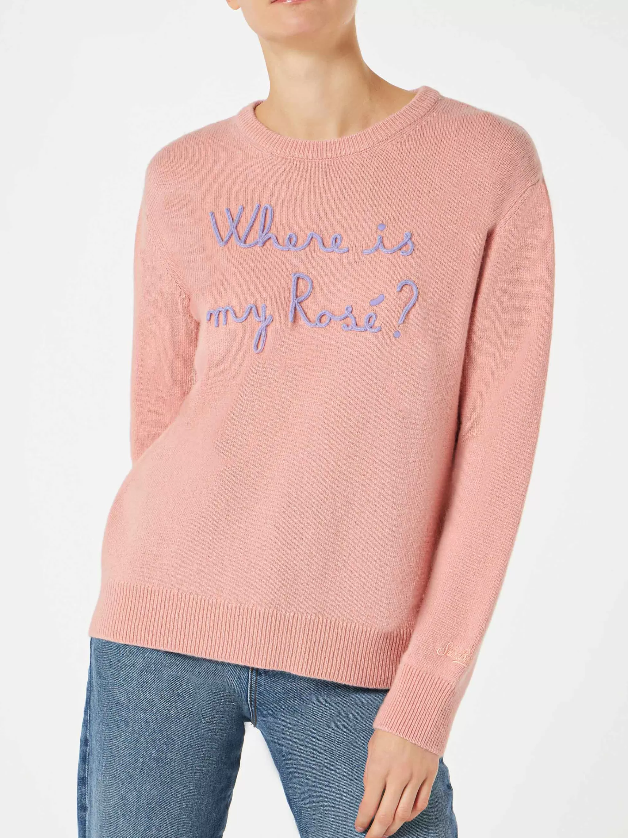 MC2 Saint Barth Woman sweater with Where is my Rosé? embroidery New